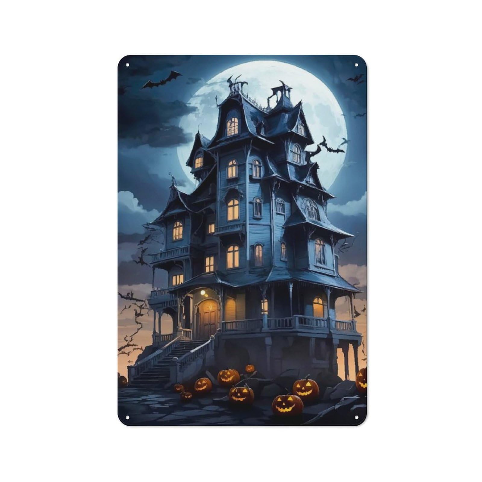 Junmoney Demonic Castle Tin Wall Plaque 30X20cm With For Living Room Or Hallway, For Garage, Workshop And Man Cave Decoration
