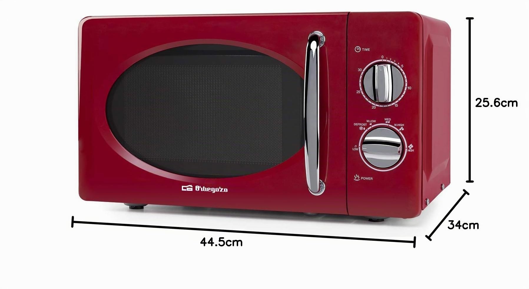 Orbegozo MI2020 - Mikrowelle mit 20 Liter Kapazität, 6 Leistungsstufen, Timer bis zu 30 Minuten, Vintage-Design, 700 W, Stahl, Rot