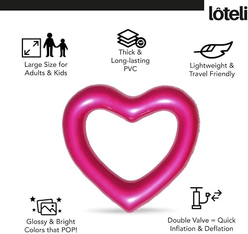 Miniatura 3 de LOTELI - Flotadores de piscina con forma de corazón originales para adultos, más gruesos y fuertes, flotadores inflables grandes para fiestas,