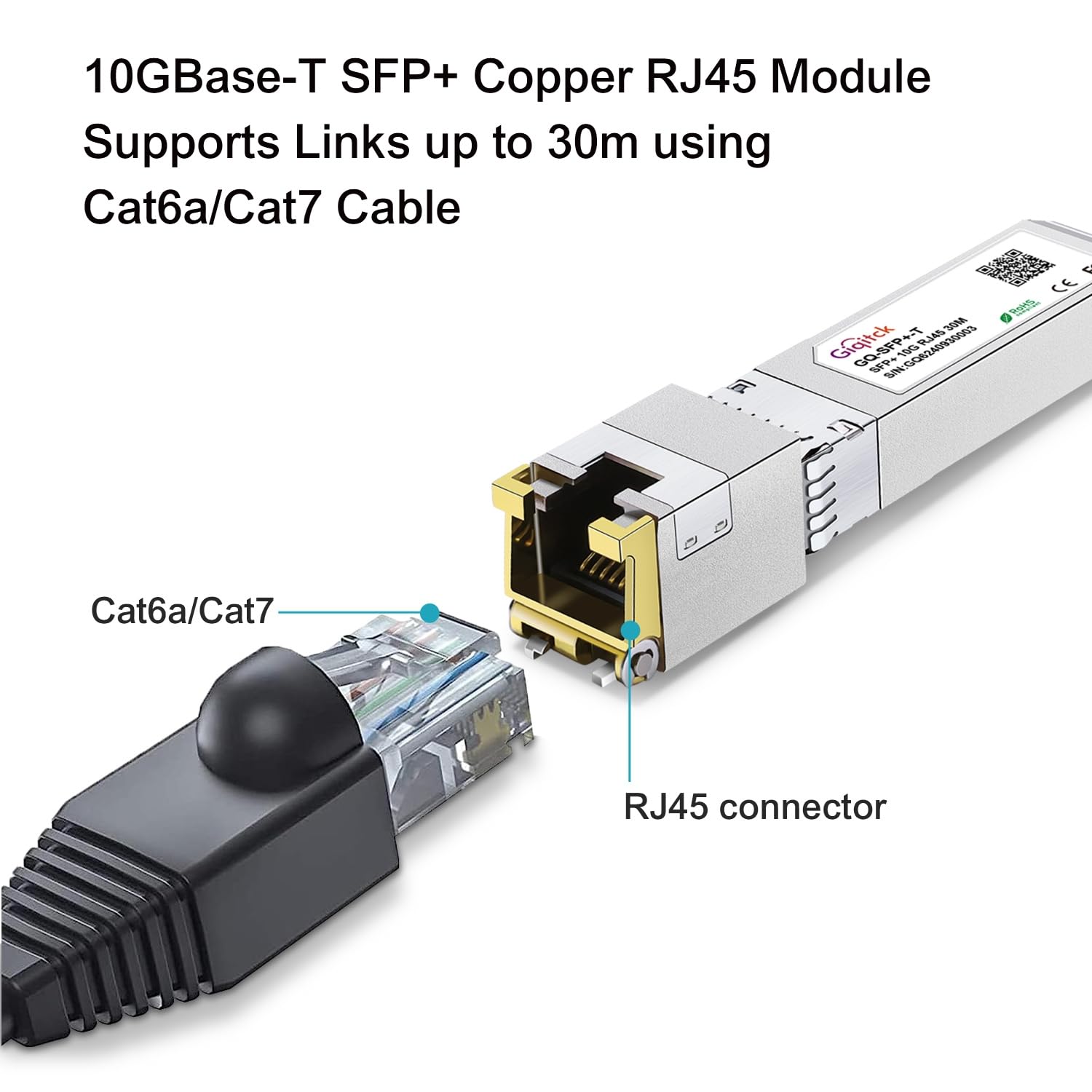 10GBASE-T SFP+ a RJ45 Transceiver, 1.25G/2.5G/5G/10G SFP+ to RJ45 Copper Módulo para Cisco SFP-10G-T-S, Ubiquiti UF-RJ45-10G, Netgear, D-Link, Supermicro, TP-Link, Linksys, hasta 30 Metros