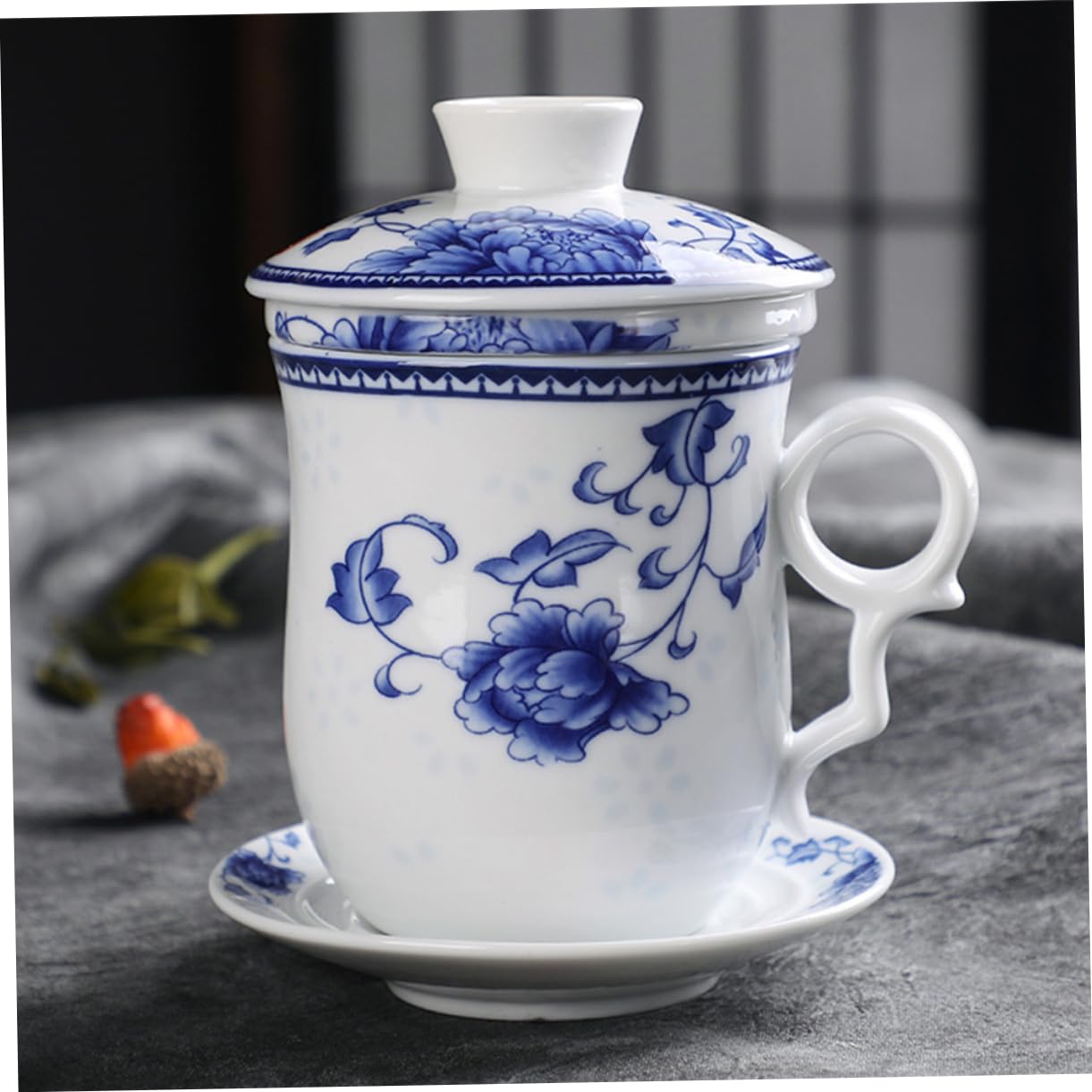 Alipis Taza de Té China Tradicional de Cerámica, Juego de 1 Pieza | Tapa y Platillo, para Hogar y Restaurante, Estilo Chino Clásico, Apta para Leche o Café