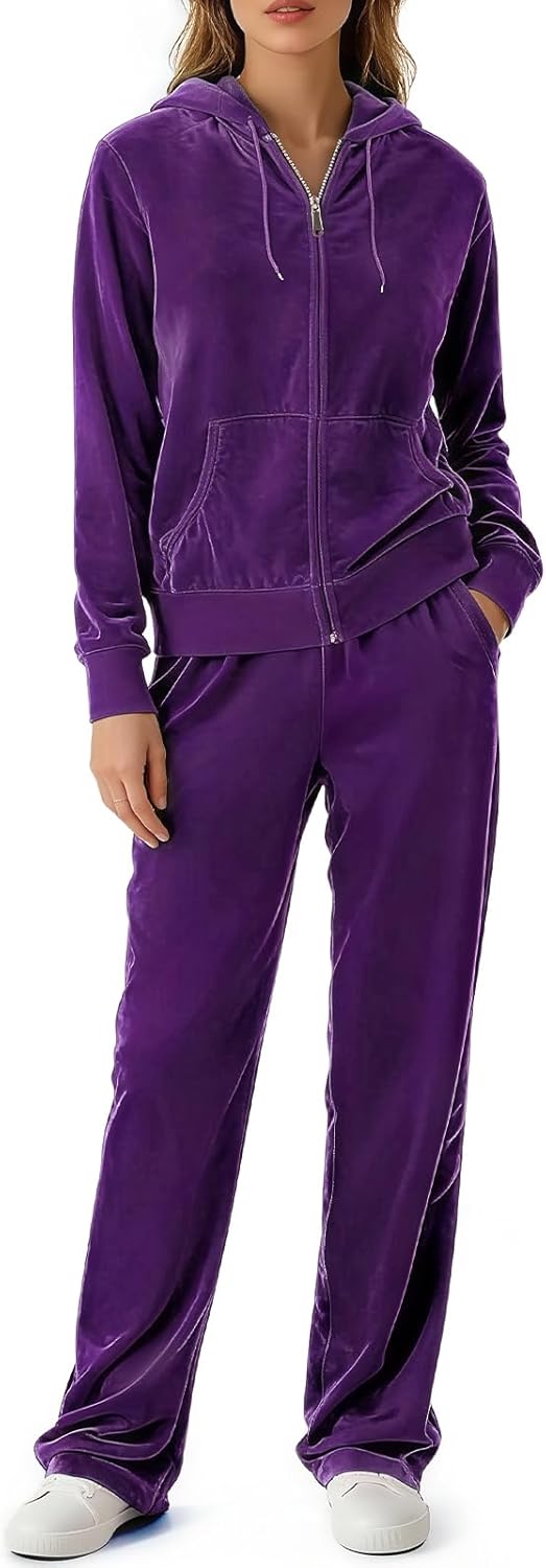 Velour Sweatsuit Tracksuit Womens Velour Sets 2 Piece Outfits Zip up Hoodie Sweatpants Jogger Track Suit - Image 2