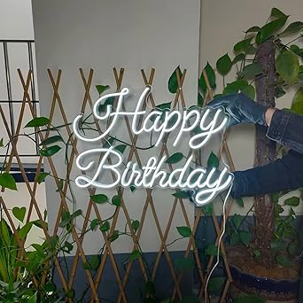 DON'T JUDGE ME FRIENDSKART Happy Birthday Neon Sign/Lights Neon LED Light, Wedding Birthday Party Home Wall Decor Bar Salon Neon Light Signorative Light for Room, Bedroom, Party and Bar (White)