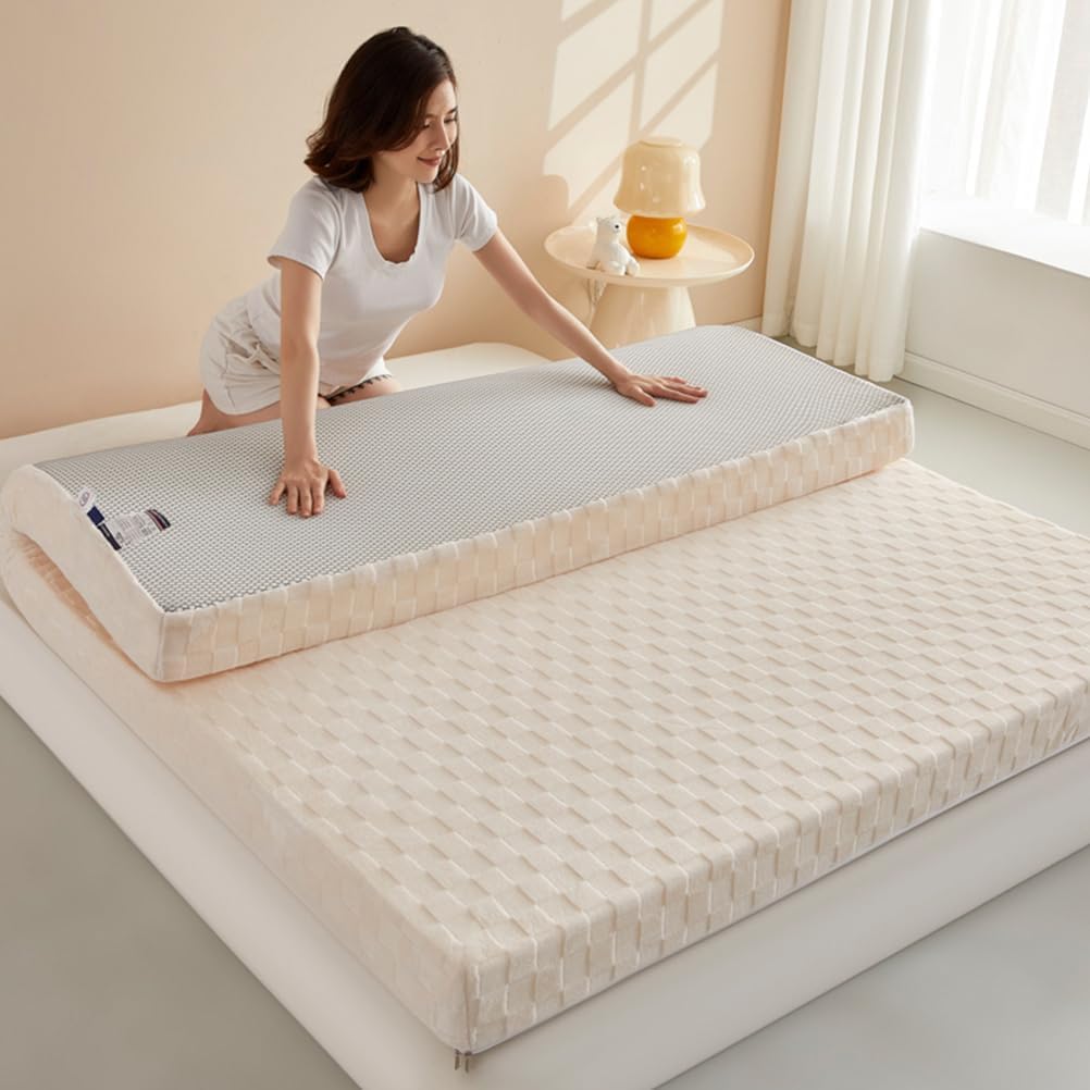 Beige/5cm,80 * 190cm,LDLCYCN Memory Foam Foldable Futon Mattress Topper with Zipper Bed Cover Thicken 5Cm/8Cm Soft Portable Mattress Pad Camping Mattress Floor Sleeping Mattress for Dormitory
