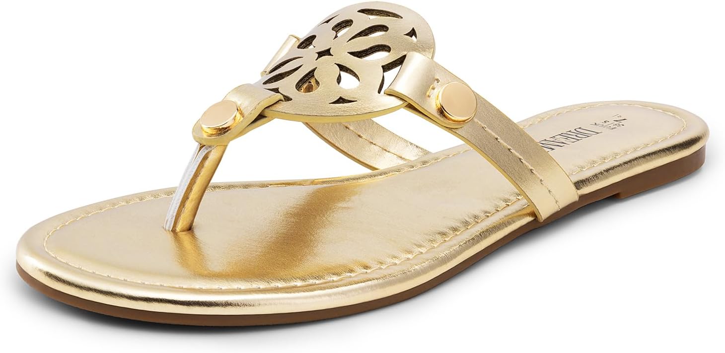 – Women's Flip Flops Comfortable Soft Cushion Slide Slip on Summer Beach Thong Flat Sandals, Gold-metallic, 6.5