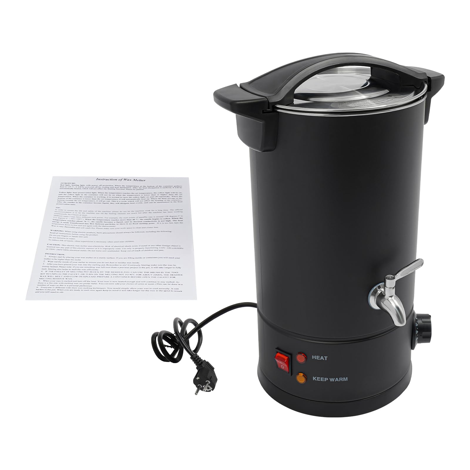 Wulimasun Fondeur de Cire Bougie,Fondoir Cire Bougie Electrique Acier Inoxydable Bricolage Machine a Cire Température Réglable avec Poignée,Pour Faire Fondre Toutes Sortes Cires (Noir(B), 10L)