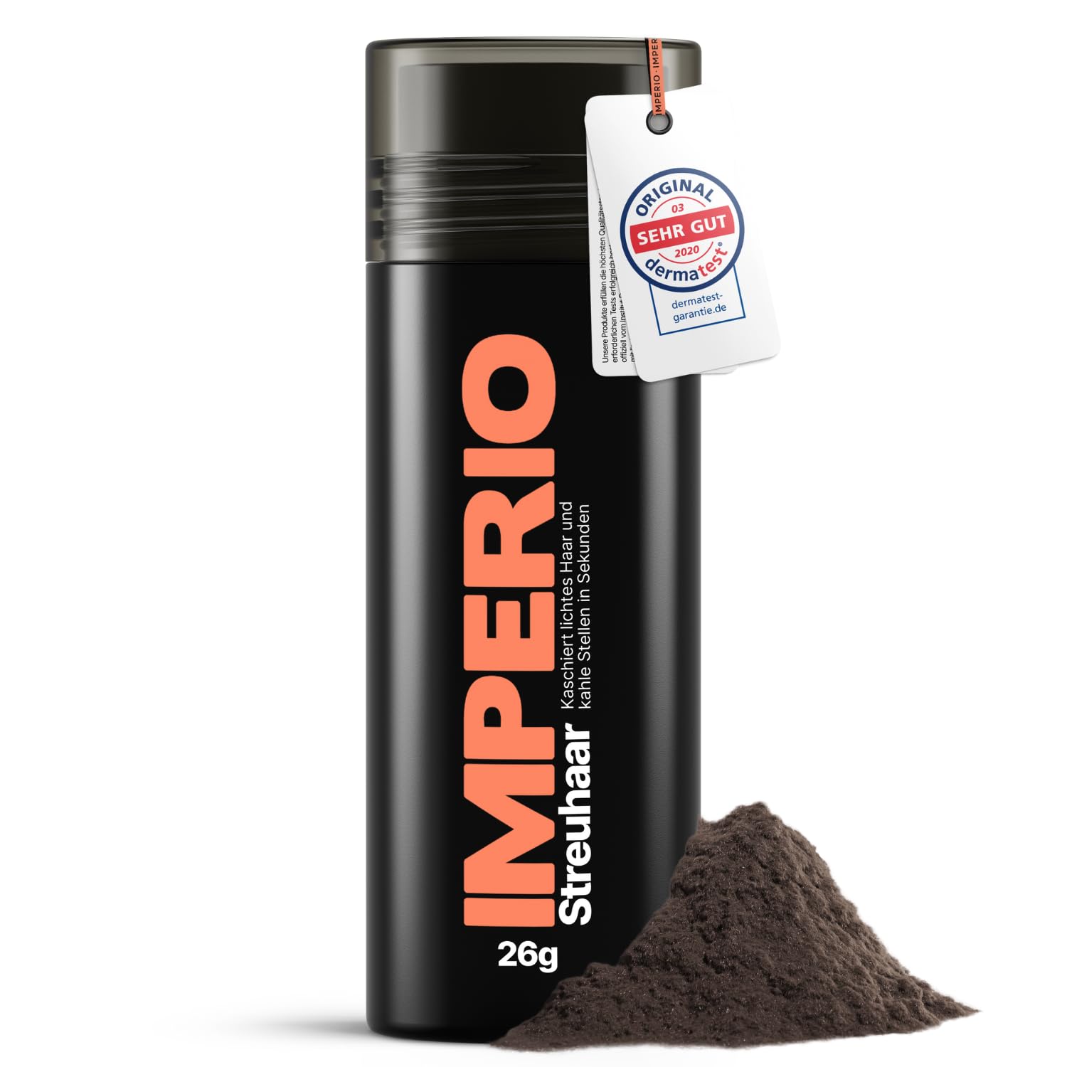 IMPERIO Streuhaar zur Haarverdichtung & vollem Haar in Sekunden. Schütthaar für einen authentischen Look. 100% Natur! In Premium Friseurqualität - 26g (Dunkelbraun)