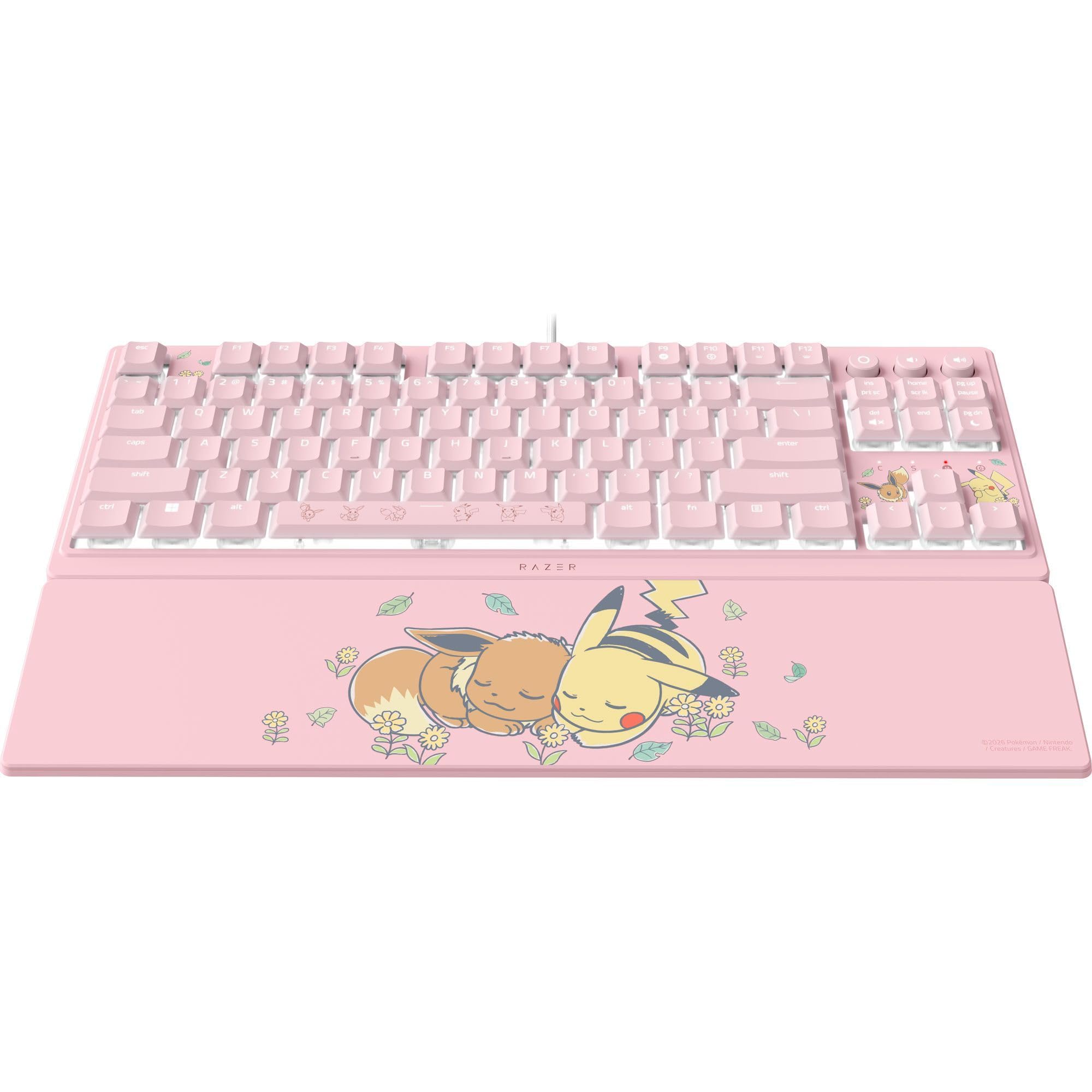 Razer Ornata V3 Tenkeyless Pokémon Pikachu & Eevee - Kompaktowa, płaska klawiatura do gier - Podświetlenie Chroma - Dedykowane multimedialne - klawiszy US QWERTY | Switch membranowe