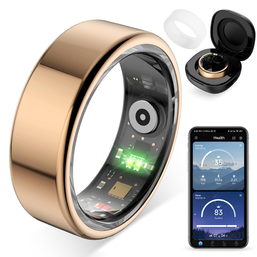 COLMI Anello intelligente R02, un anello intelligente per donne e uomini, con custodia di ricarica, supporta la frequenza cardiaca, l'ossigeno nel sangue, il monitoraggio della salute del sonno e lo