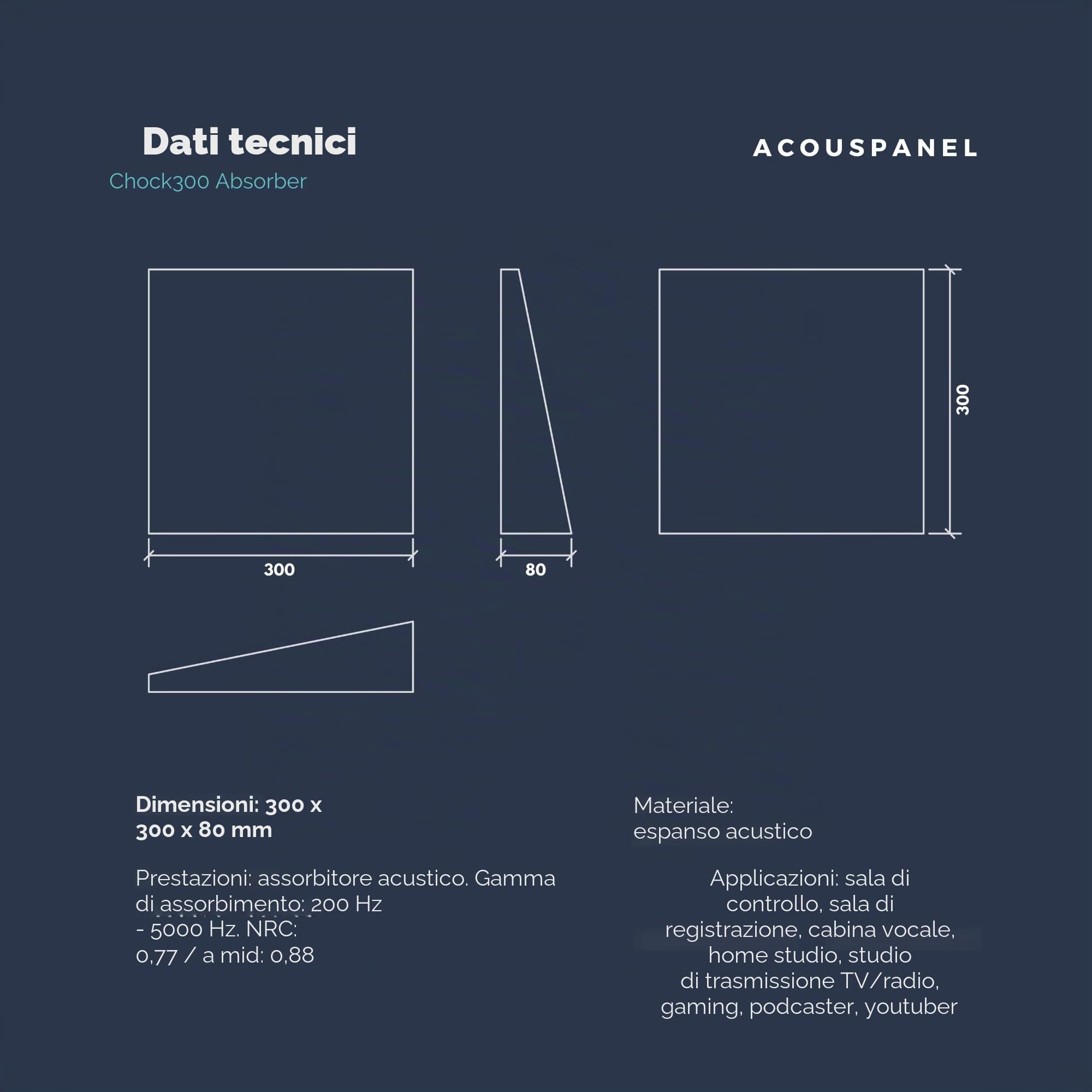 ACOUSPANEL Pannelli Fonoassorbenti Acustici, 30x30x8cm, Set di 12 Pannelli Insonorizzanti, Non Compressi, per Pareti e Soffitti, Ideali per Home Theatre, Studi di Registrazione e Sale Conferenze