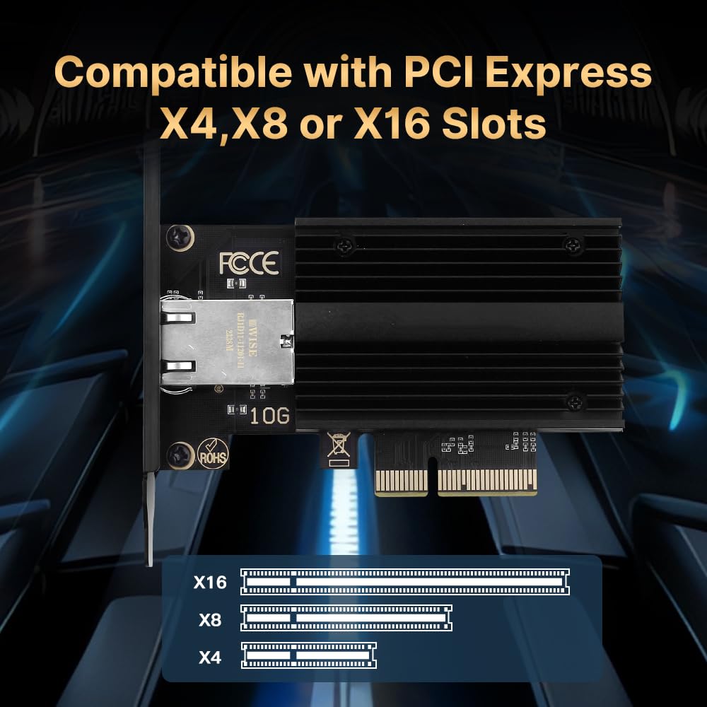 Carte réseau PCIe 10G, carte réseau Marvell AQC113 10GBase-T avec port RJ45, compatible avec les emplacements PCIe x4/x8/x16 pour Windows 10/11 et Linux