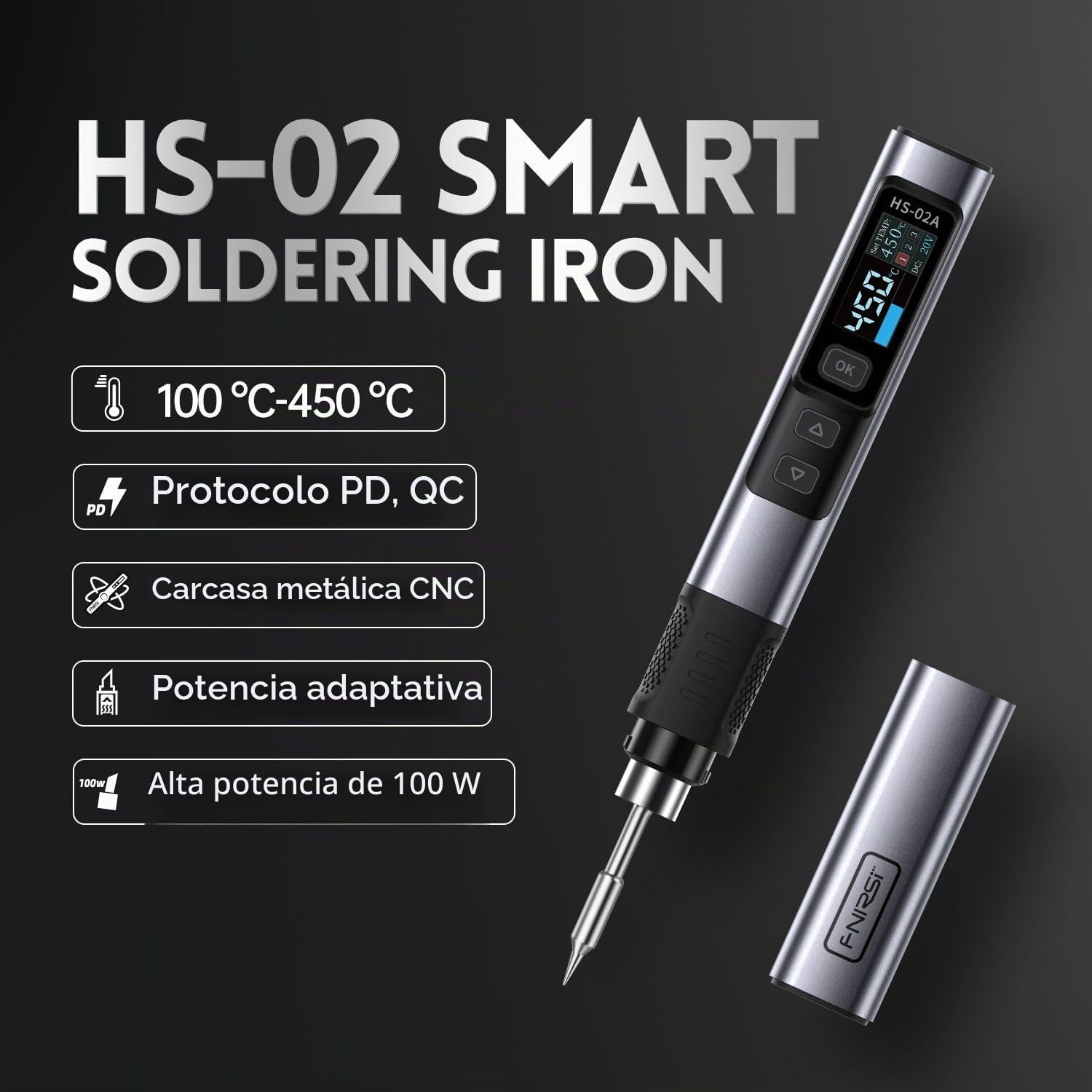 Soldador Inalámbrico Inteligente, Hs-02A Kit de Soldador Eléctrico Con Pantalla Digital 100-450 °C Temperatura Ajustable Con 6 Puntas de Soldadura, para Soldadura Y Reparación en El Hogar