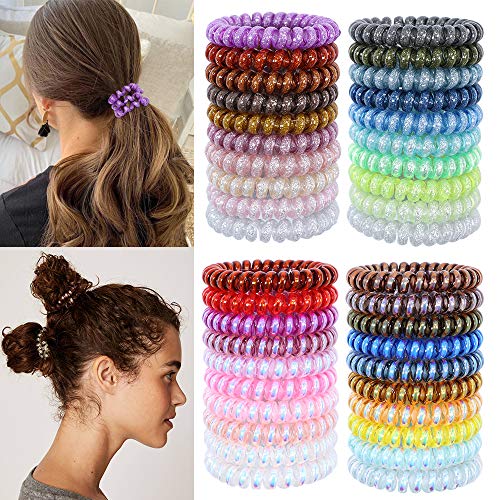 40 Pcs Spiral Hair Ties Colorful Coil Hair Ties Sparkly Elastic Coil Hair Ties Telephone Hair Ties No Crease Phone Cord Hair Ties for Women