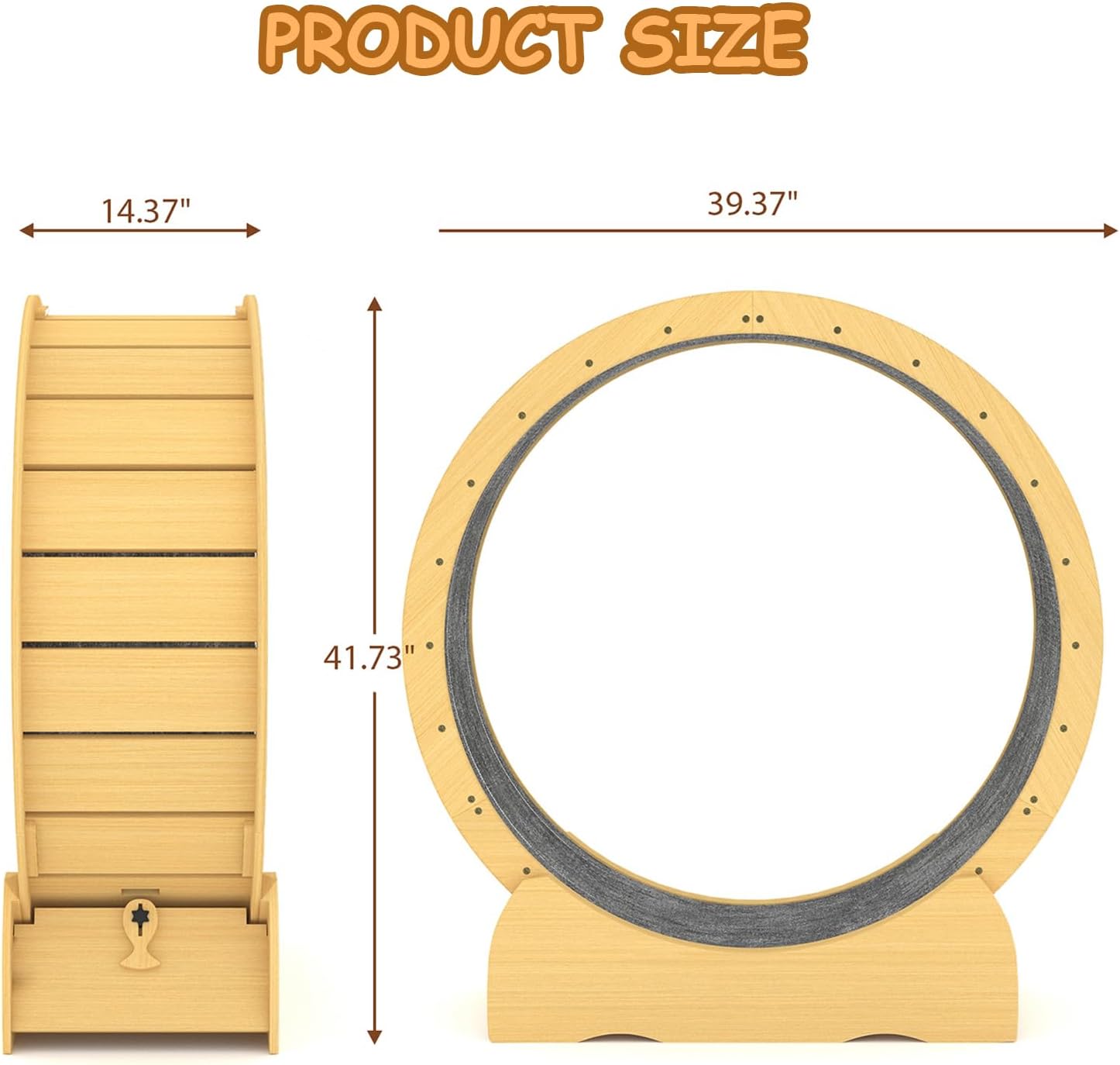 Cat Exercise Wheel for Indoor Cats 42" Silent Cat Treadmill with Safety Lock & Detachable Runway, Natural Solid Wood Sturdy Running Wheel for Most Cats for Training/Running/Walking/Weight Loss