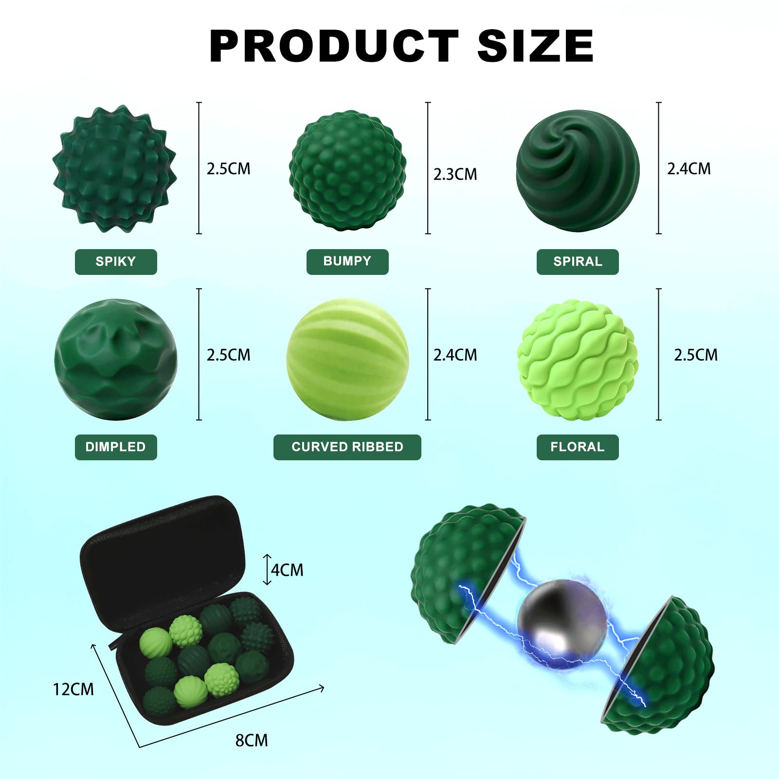 8 Bolas Magnéticas De Silicona Anti-estrés Con Texturas – Juguete Sensorial Fidget, Con Estuche, Verde