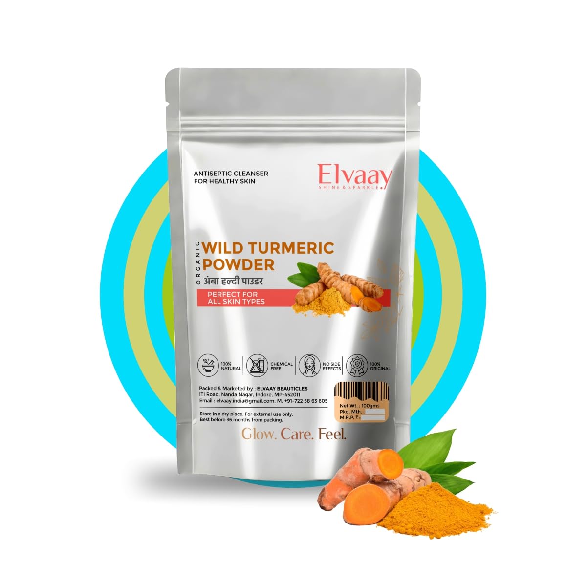 Elvaay Herbal Wild Turmeric Powder, Detan Body Wash, Skin Pack for Men & Women, Ubtan Scrub, 100g-image-25