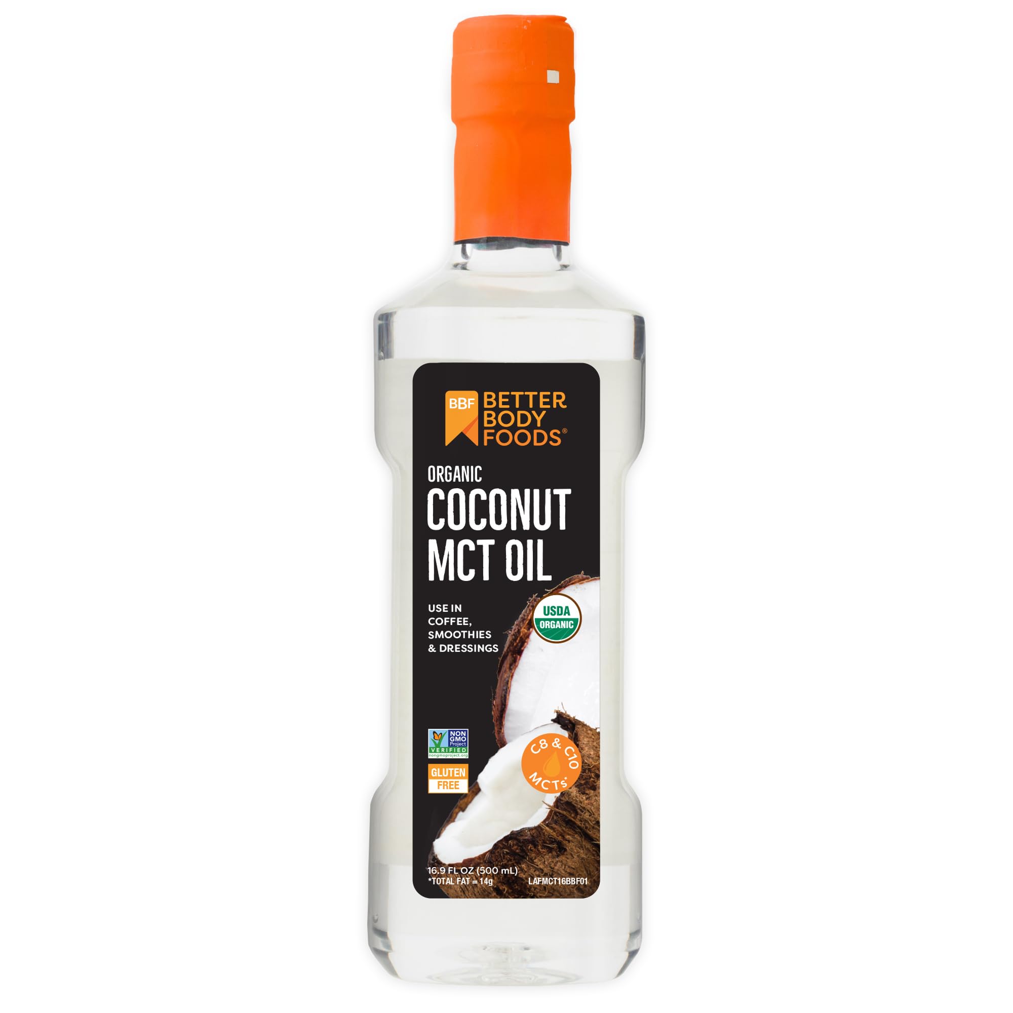 BetterBody Foods Organic Coconut MCT Oil 16.9 Fl Oz, C8 & C10, Keto Coffee 16.9 Fl Oz (Pack of 1)