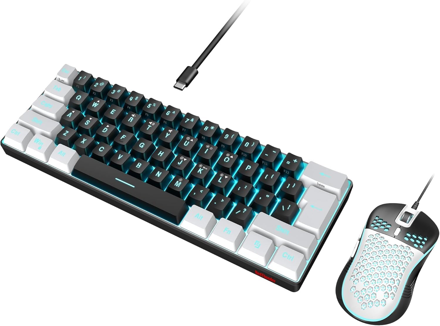 RedThunder Combo de teclado y mouse para juegos al 60%, mini teclado retroiluminado RGB ultra compacto de 61 teclas, mouse óptico ligero de 7200 DPI, juego de juegos con cable RGB para PC, PS5, Xbox