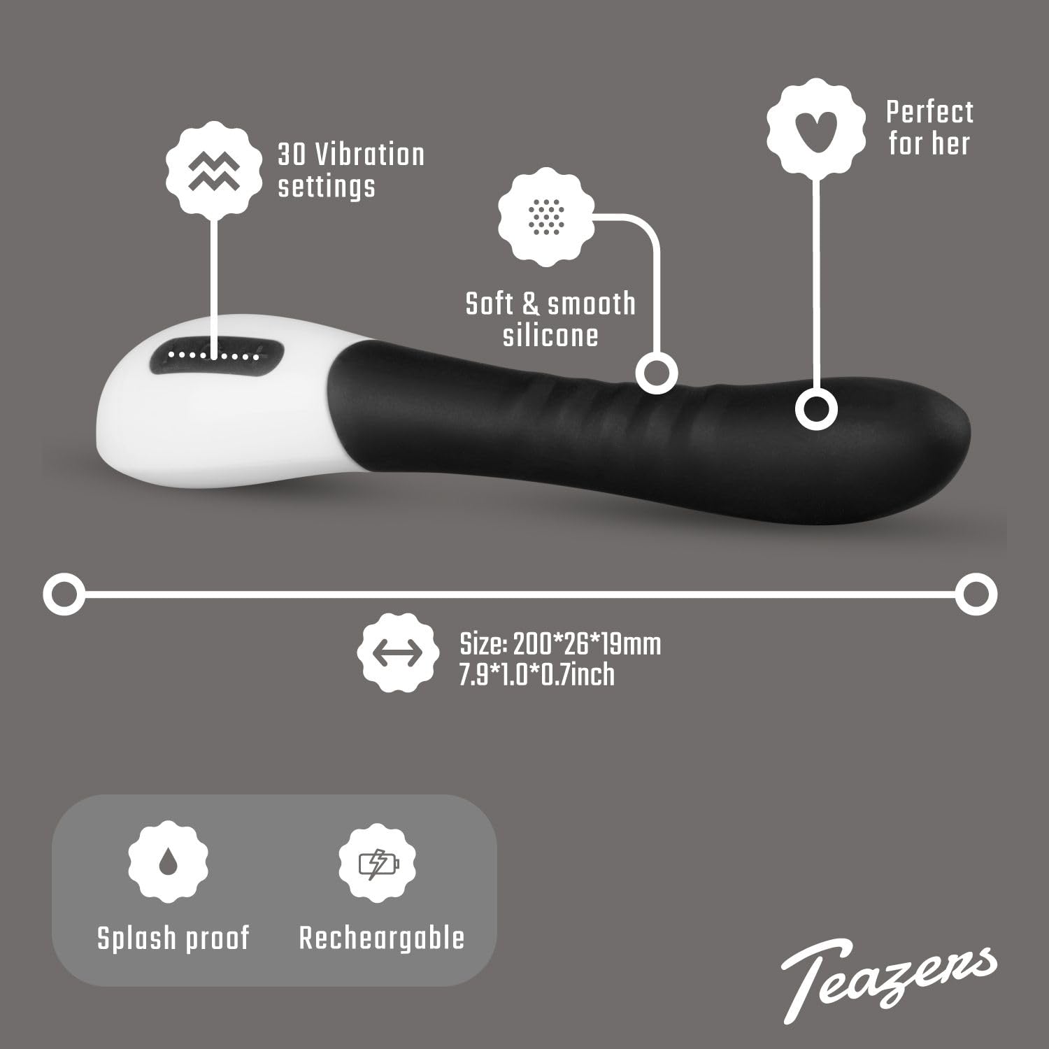 Teazers Vibrador Punto G - Para la Estimulación Dirigida del Punto G – Estimulador del Punto G Recargable e Impermeable – Vibrador para Mujer - Negro
