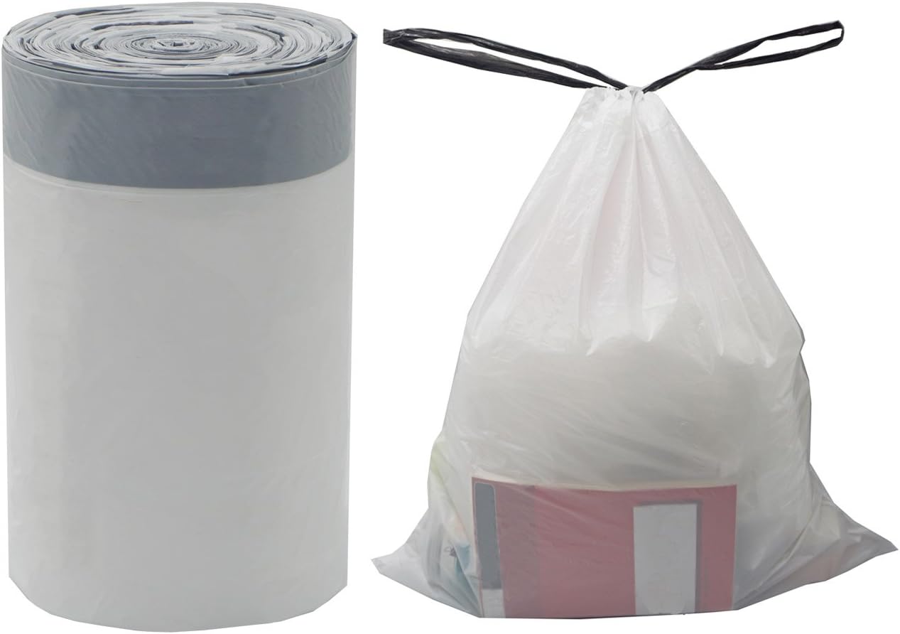 Besli 2.6-3.2 Gallon Drawstring Strong Trash Bag Garbage Bag (2.6-3.2 Gallon(100 Bags), White)