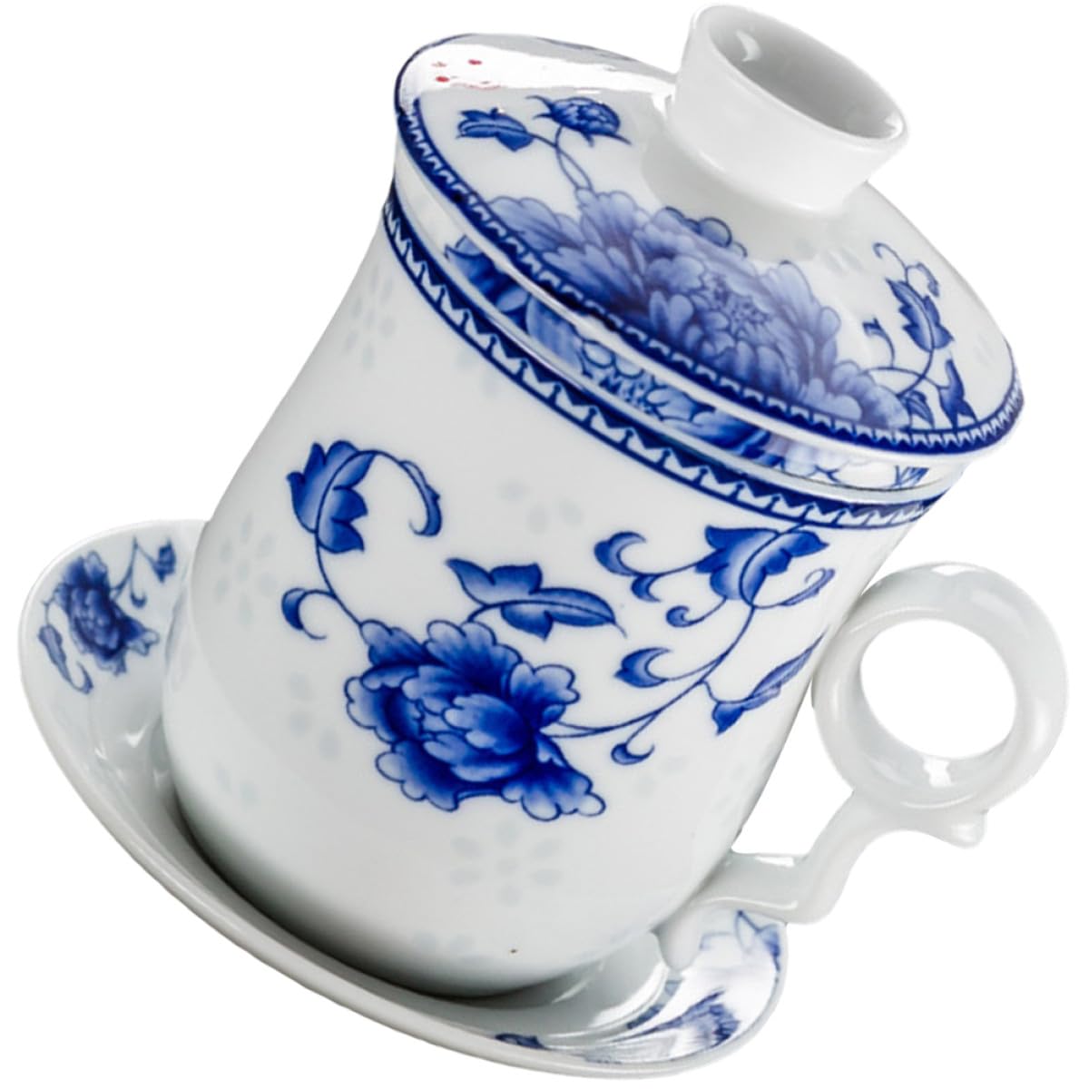 Alasum Keramik Teeschale Satz mit Deckel und Filter 1 Satz Klassische Chinesische Teetasse mit Untertasse für Zuhause und Hotel Tee Zubehör