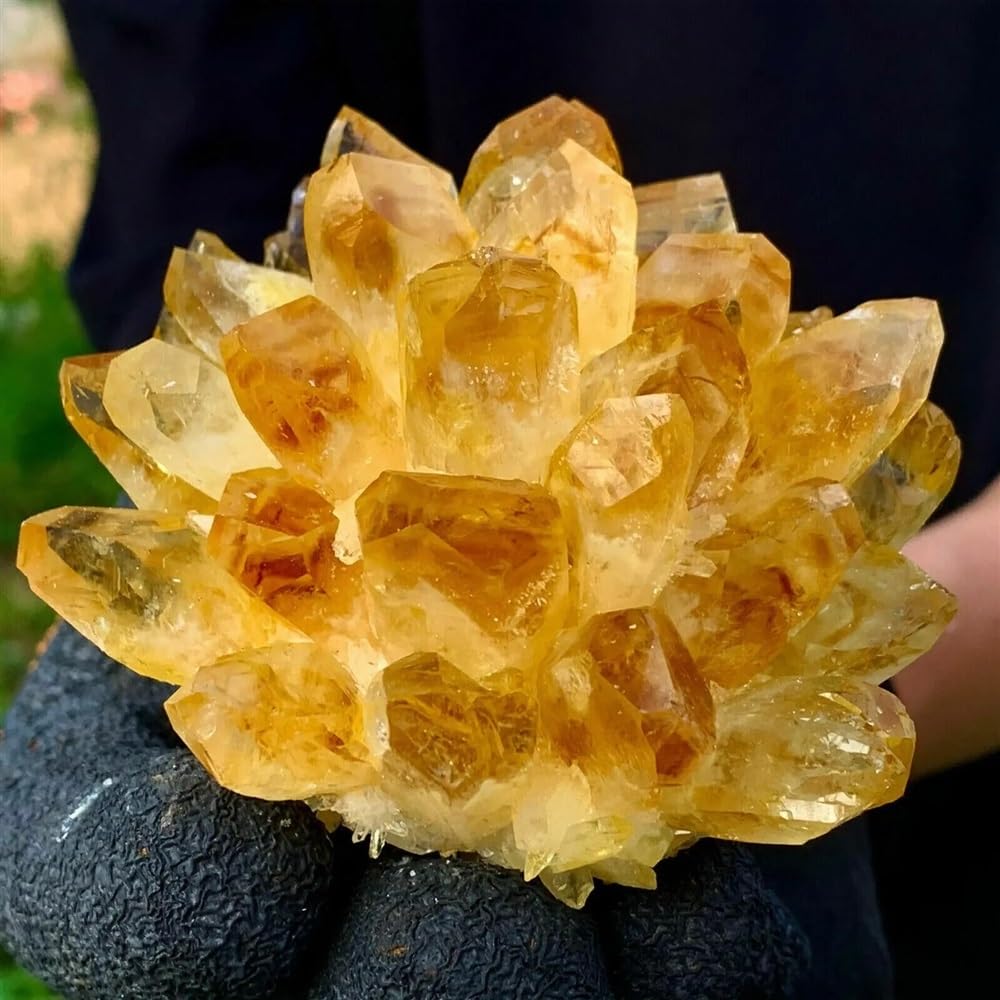 KJEBVHIRS Stone Yellow Phantom Quartz Crystal Cluster (200-250g)