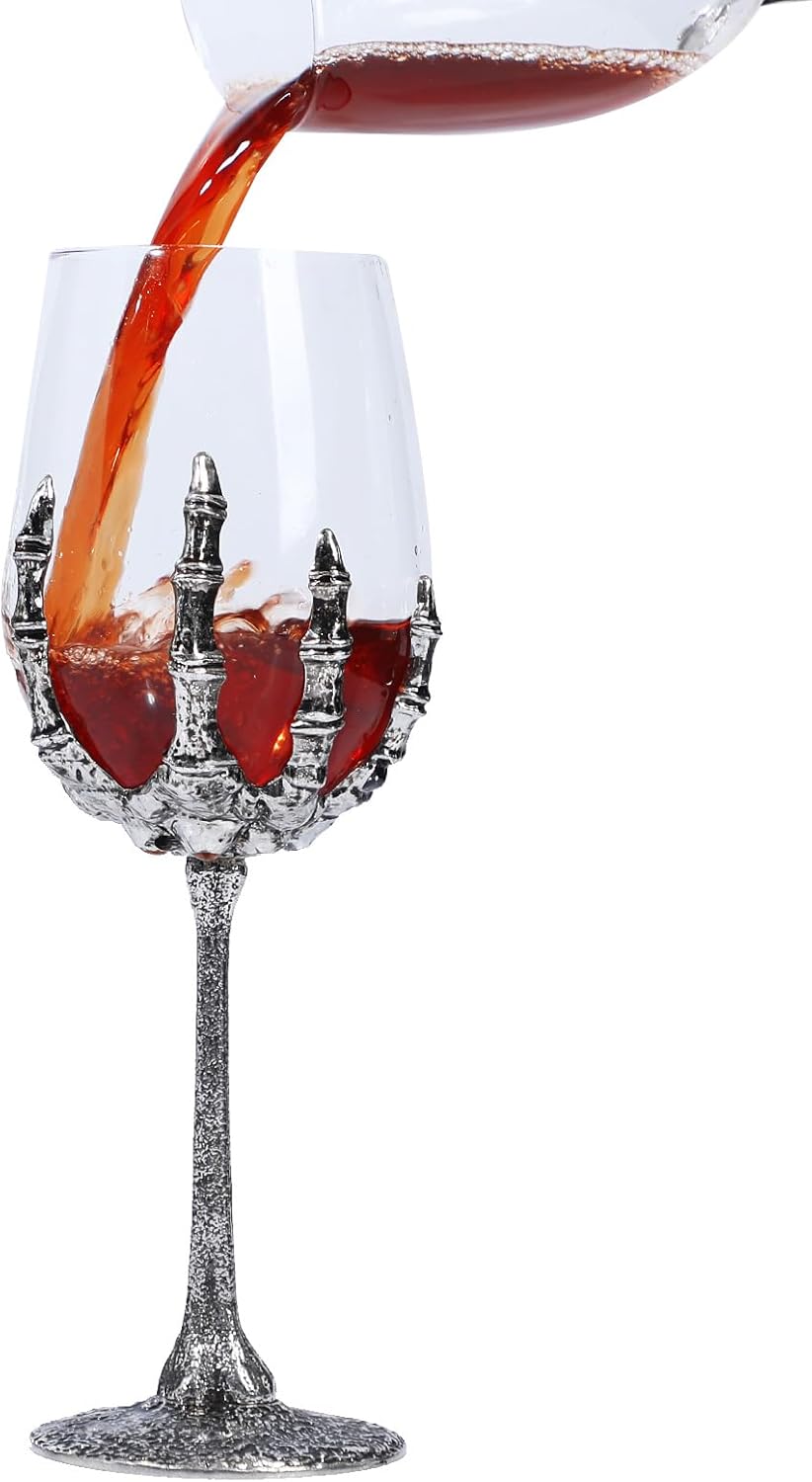 Gothic Skull Wine Glass Skeleton Goblet – Bone Hand Chalice for Christmas & Gothic Home Decor, Dark Aesthetic Displays (E)