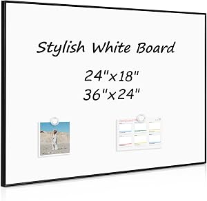 Magnetic White Board with Slim Black Aluminum Frame 24"x18" | Large Wall-Mounted Decorative Dry Erase Board for Home & Office, Includes 11 Accessories Markers, Magnets, Eraser