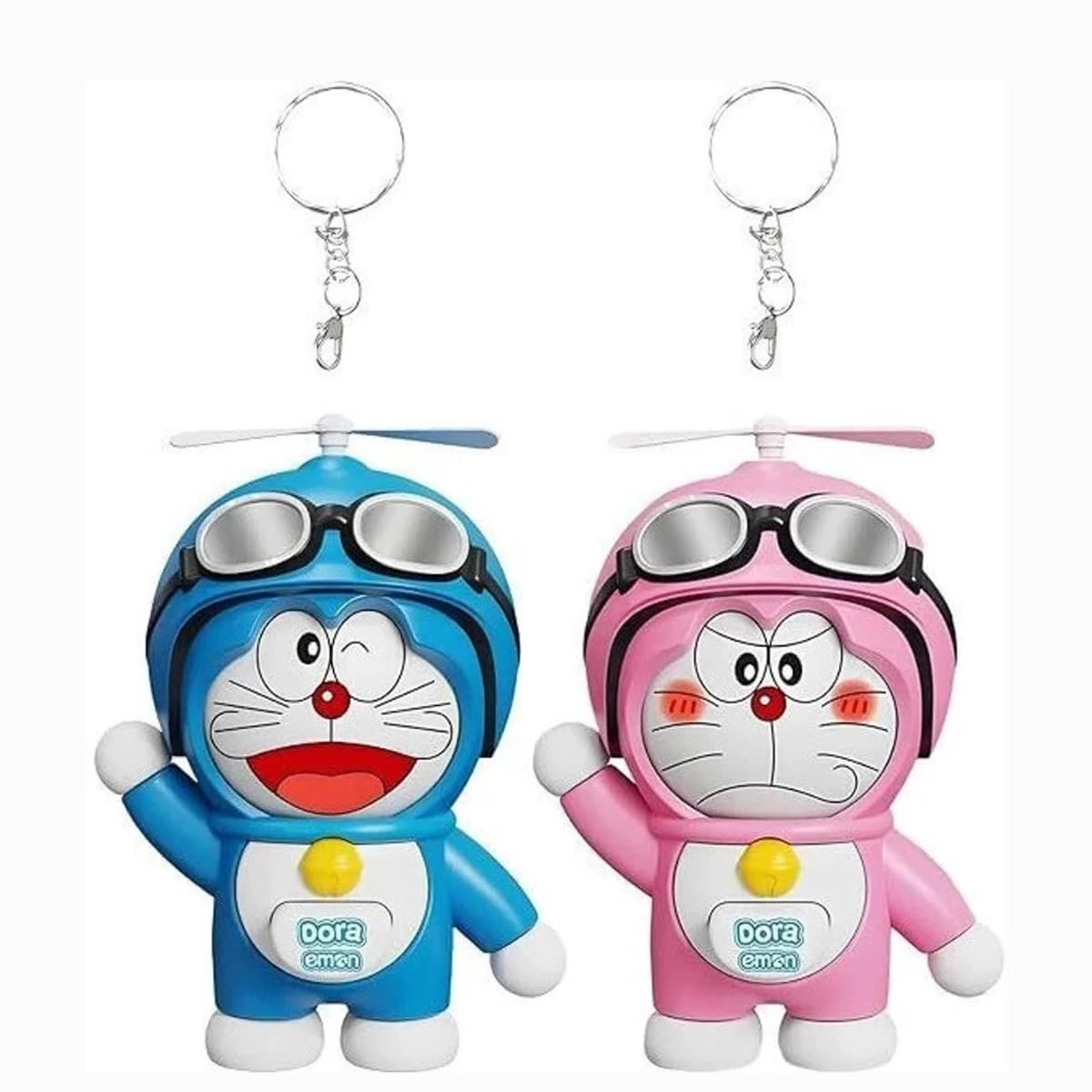 Doraemon Face Changing Toy Keychain With Working Copter- 3 Expressions 3D Cartoon Character| Mood Swing Toy Key Holder, Unisex Keychain for Bags, Cars & Gifts (2-Pices)-image-4