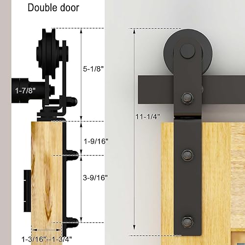 Miniatura 4 de TSMST Kit de riel de puerta corrediza de granero de doble pliegue de 8 pies96 pulgadas para 4 puertas, kit de herrajes para puerta de granero,