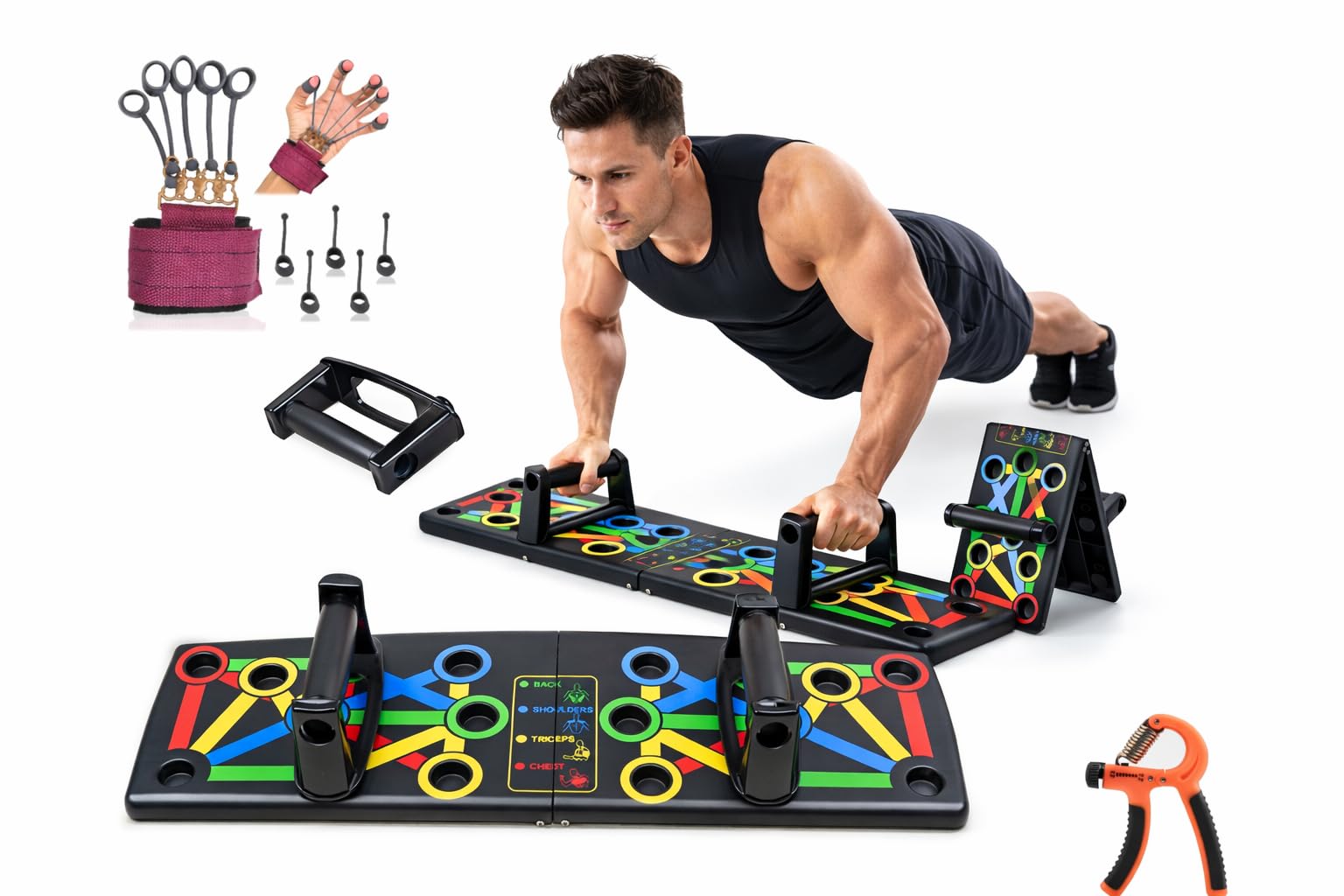 ODDISH Push Up Board System - 15 in 1 Body Building Exercise Tools, Hand Grip, Finger Gripper Combo Pack - Workout Push Up Stands, Training System for Men and Women (PUSH-UP-COMBO)-picture-17