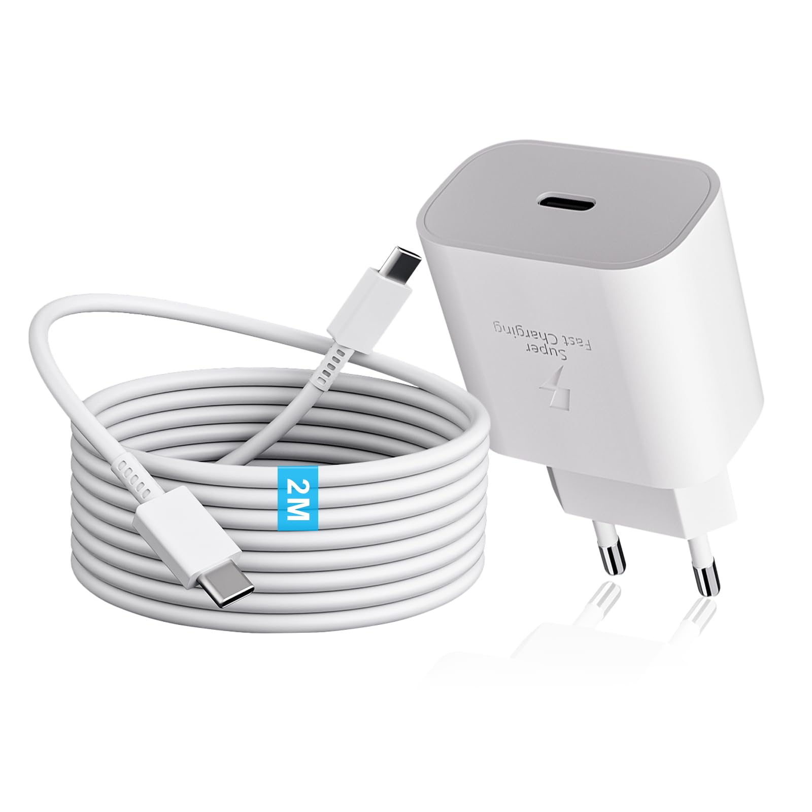 Samsung 25W Caricatore Rapido USB C con Cavo 2M per Galaxy A15/A14/A13/A25/A33/A34/A40/A53/A52/A54/A55/S25/S24/S23/S22 Ultra/S21/S20 FE/S10