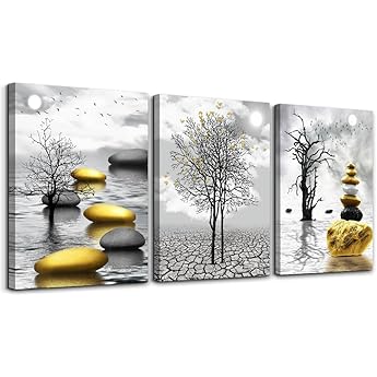 DZRWUBHS Large Size Wall Art - Modern Decor for Bedroom, Living Room, Kitchen, Bathroom - Black & White Wall Pictures - Yellow Rose Flowers - Canvas Prints - Girls Room Artwork
