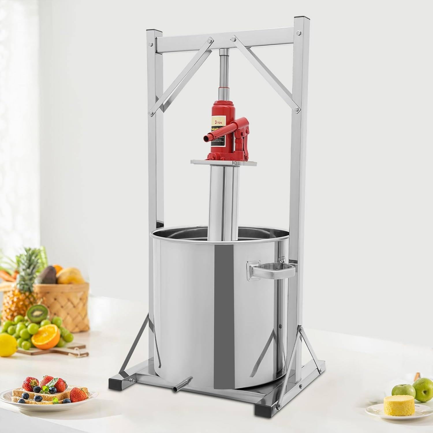 Hydraulic Jack Press Extractor, Stainless Steel Fruit Apple Grape Wine Cider Bladder Maker, for Winemaking, Honey Extraction, and DIY Projects