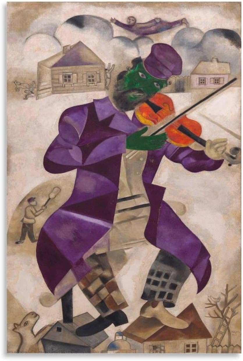 ZZYGGN GMGSW Fiddler on The Roof by Marc Chagall Poster Abstract Prints Marc Chagall Canvas Wall Art Surrealism Painting for Office Picture Decor 40x60cm Unframe