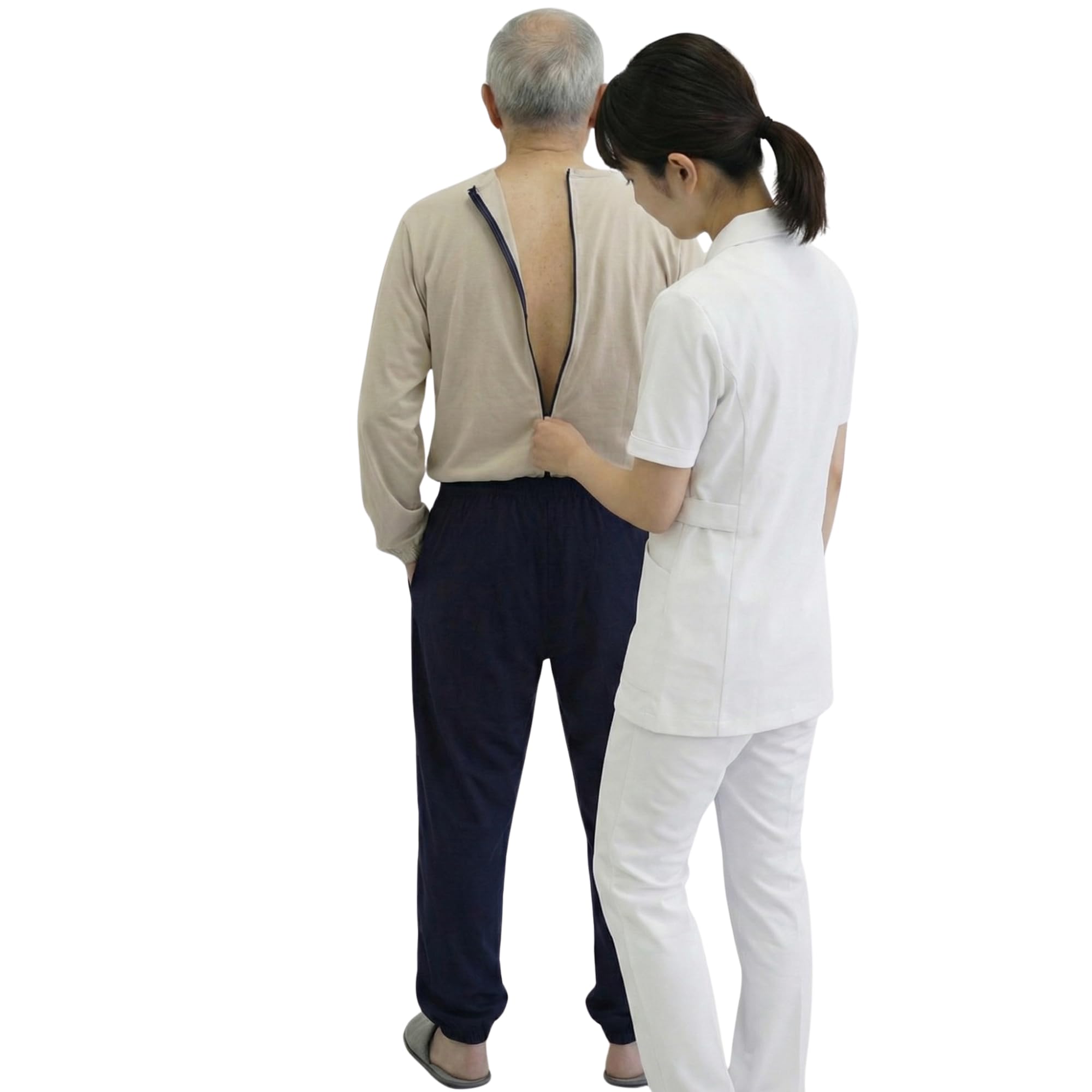 FERRUCCI COMFORT Pijama sanitario con cremallera trasera y cierre de cremallera de 100% algodón – Ideal para ancianos, incontinencia, Alzheimer y demencia, mono entero