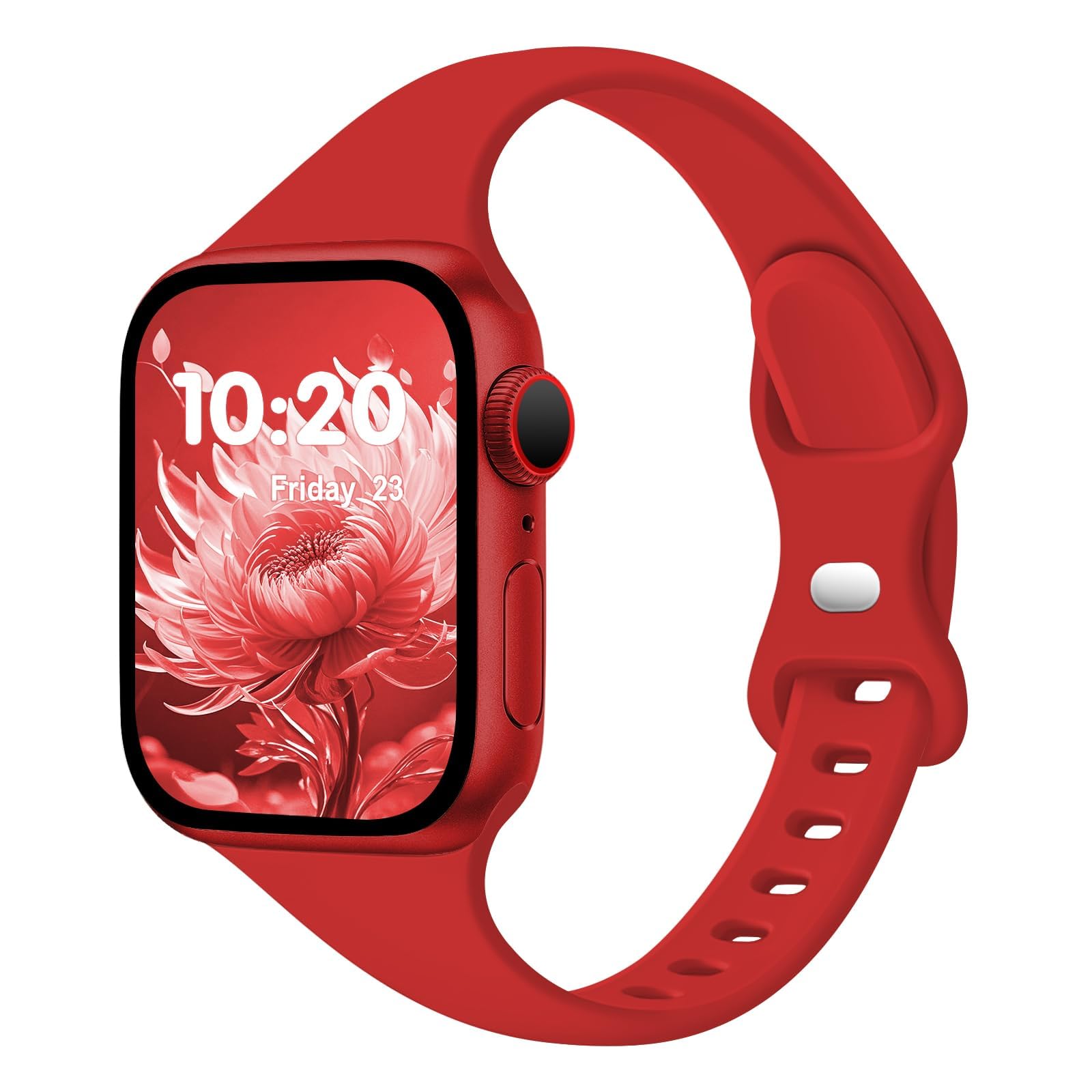 Slim Band Compatible with Apple Watch Bands 38mm 40mm 41mm 42mm 44mm 45mm 49mm for Women Men,Soft Thin Narrow Silicone Sport Strap Wristbands for iWatch Series12 11 10 9 8 7 6 5 4 3 2 1 SE Ultra/Ultra 2 Red
