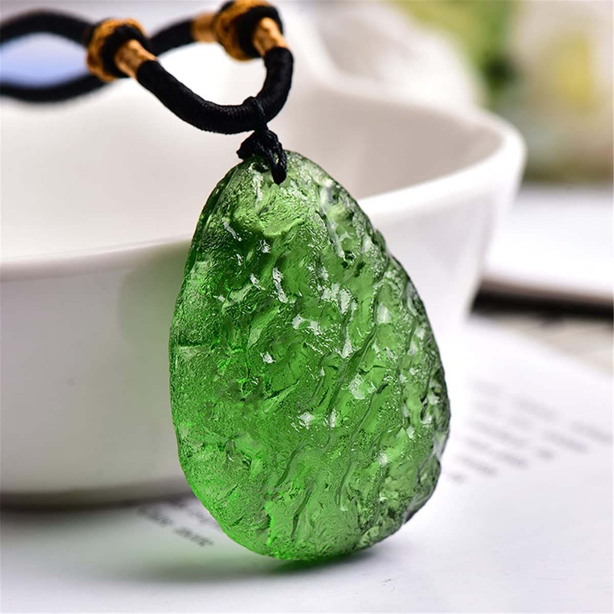 YLLLLYNatural Green Moldavite Aerolites Crystal Stone Pendant Energy Chakra Necklace,