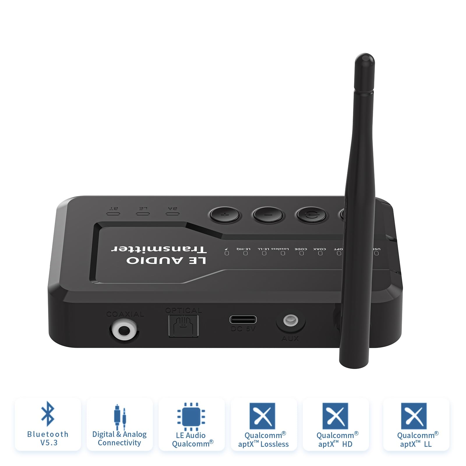 eppfun LE Audio APTX-Lossless/Adaptive Transmisor Auracast & Bluetooth 5.4 para TV, Adaptador Bluetooth Audio con Aux 3,5mm/Óptico/Concéntrico, para Auriculares/Altavoces