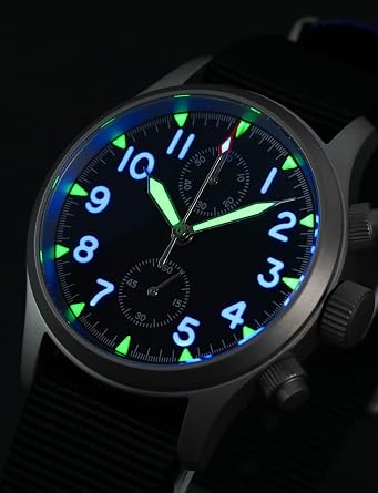watchdives Militado Military Chronograph Watches 39 mm Sapphire Crystal Pilot Watch VK61 Quartz Luminous Wristwatches for Men 100 M Waterproof Sport Watch with Nylon Strap