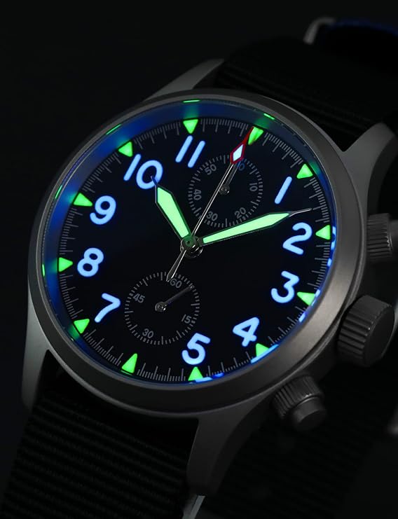 watchdives Militado Military Chronograph Watches 39 mm Sapphire Crystal Pilot Watch VK61 Quartz Luminous Wristwatches for Men 100 M Waterproof Sport Watch with Nylon Strap