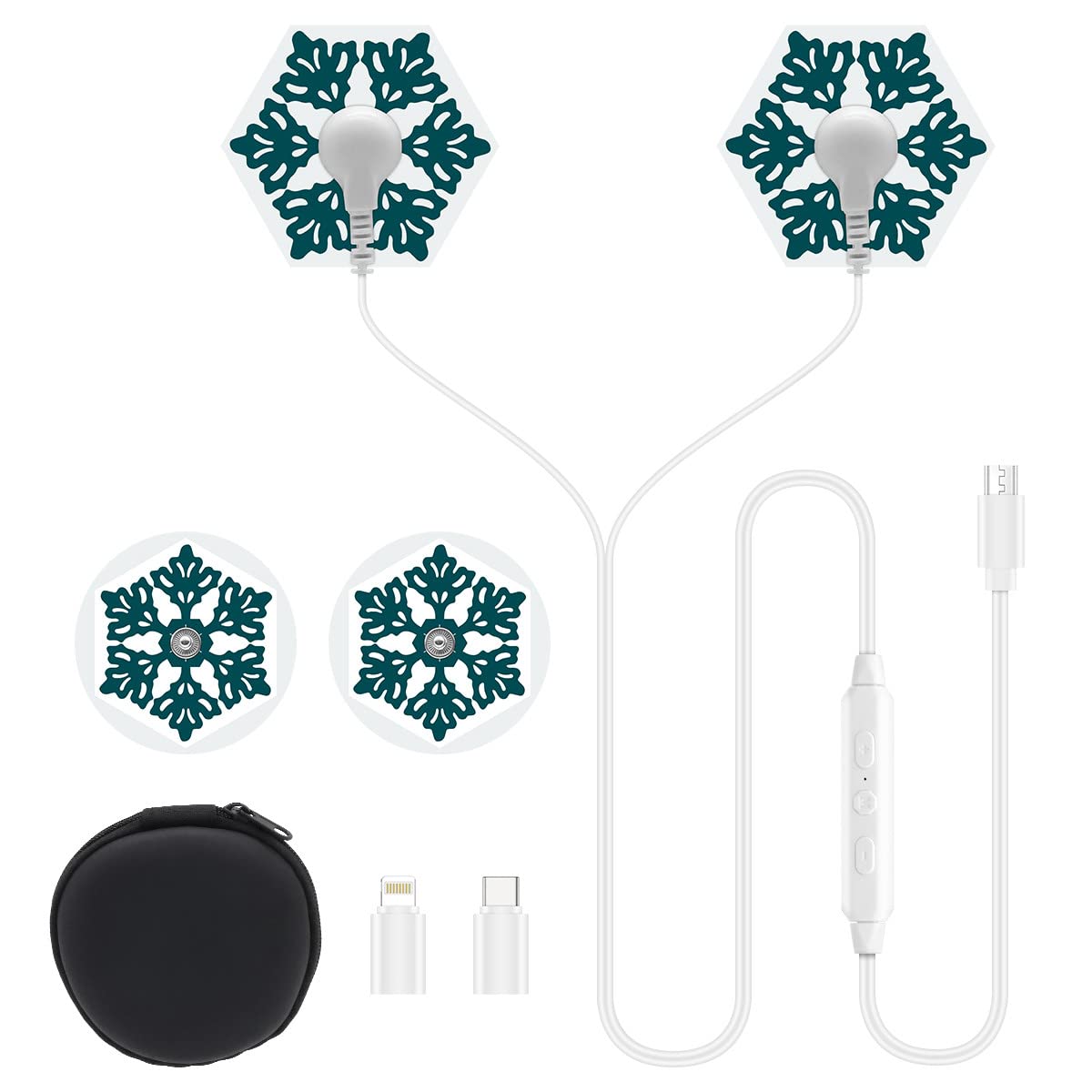 HANNEA® TENS & EMS Unit Pain Relief Massager -Cell Phone Controlled Mini Muscle Stimulator Electrode Pads for Neck Back Shoulders Legs -6 Mode+8 Intensity, With 3 Connectors (Micro/USB C/iPhone)