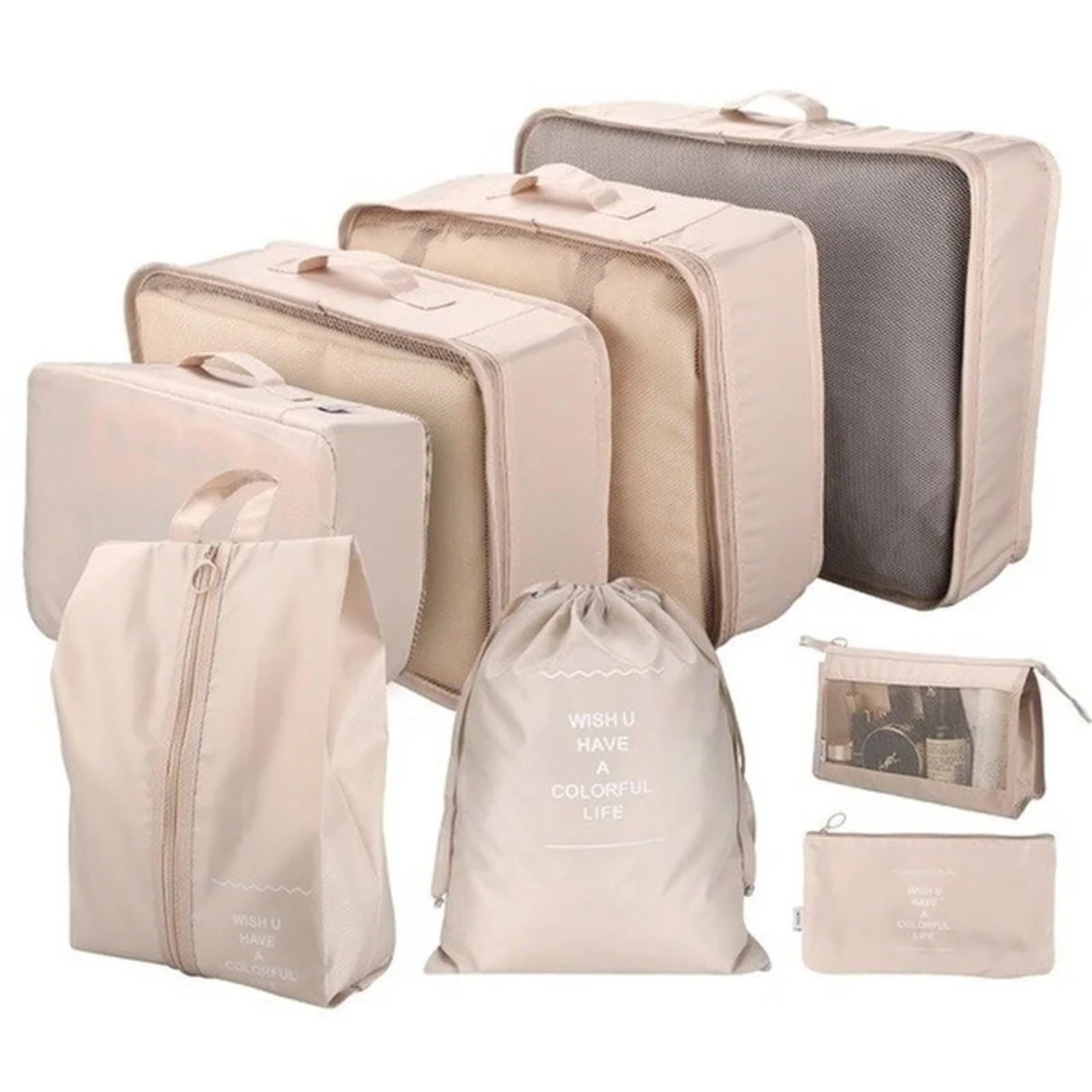 8PCS/Set Organizer Bags For Travel Accessories Luggage Suitcase Waterproof Bag Clothes Storage for Suitcases(Beige)