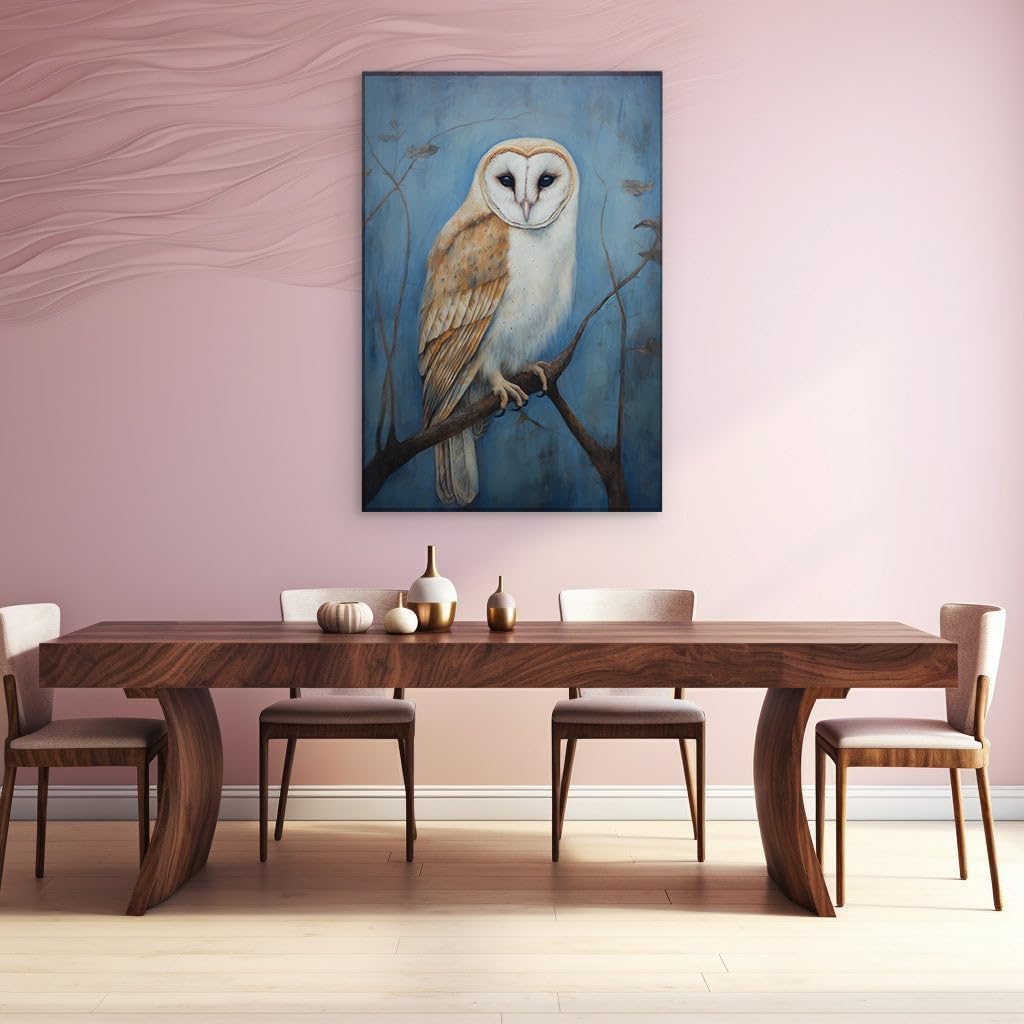 Canvas for Living room. Majestic White Owl: Nature's Nocturnal Beauty Against a Midnight Blue Sky, 27 x 18 inch Canvas Wall Art - Contemporary Masterpieces - Modern Home Decor - 69x46 cm (27x18 inch)