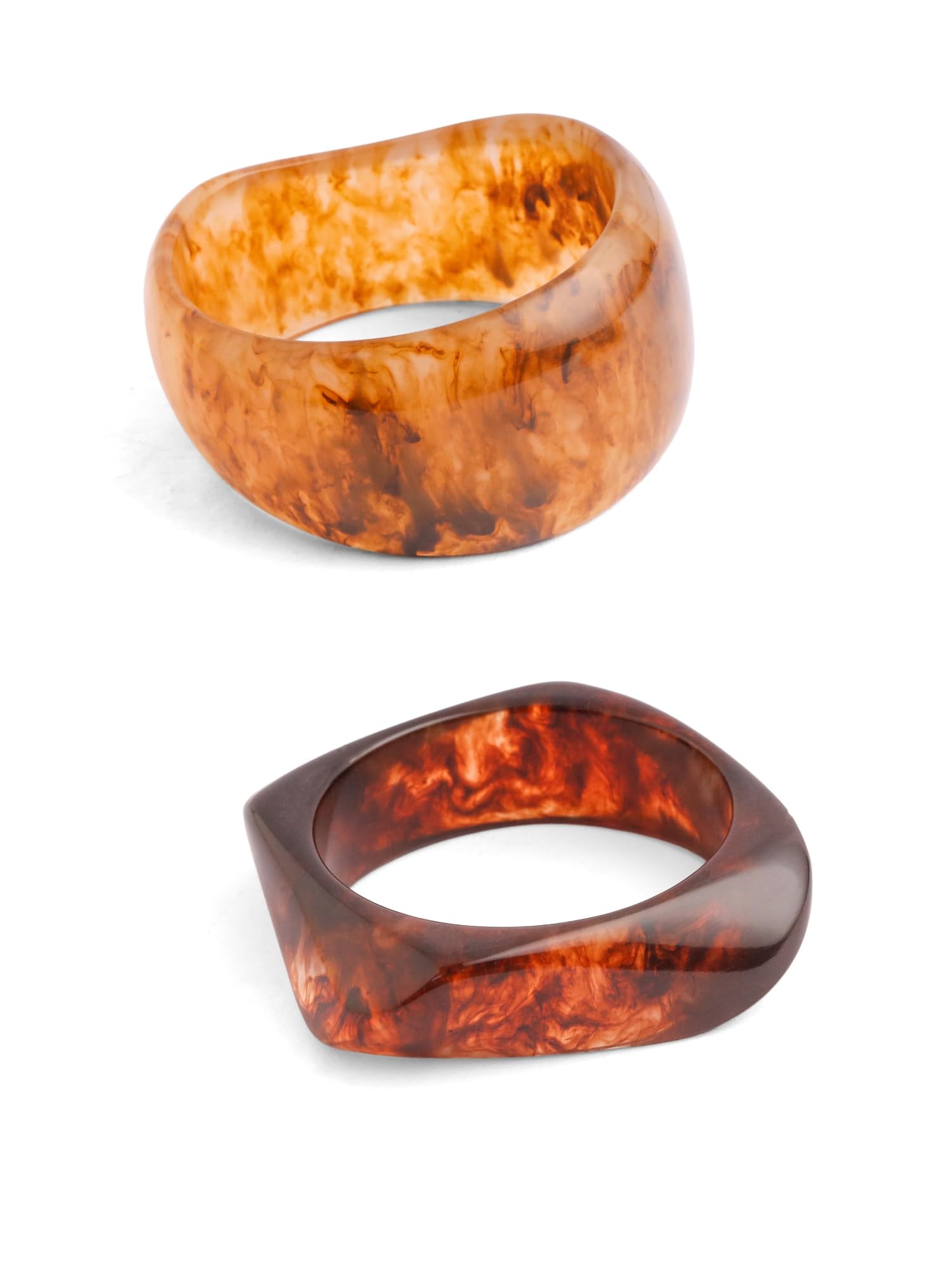 Studio Fix Chunky Resin Bangle Bracelets for Women | Bold Acrylic Stackable Wave Wavy Bracelets | Retro Wide Cuff Bracelet Set of 2 | Trendy Fashion Jewelry & Accessories-image-5