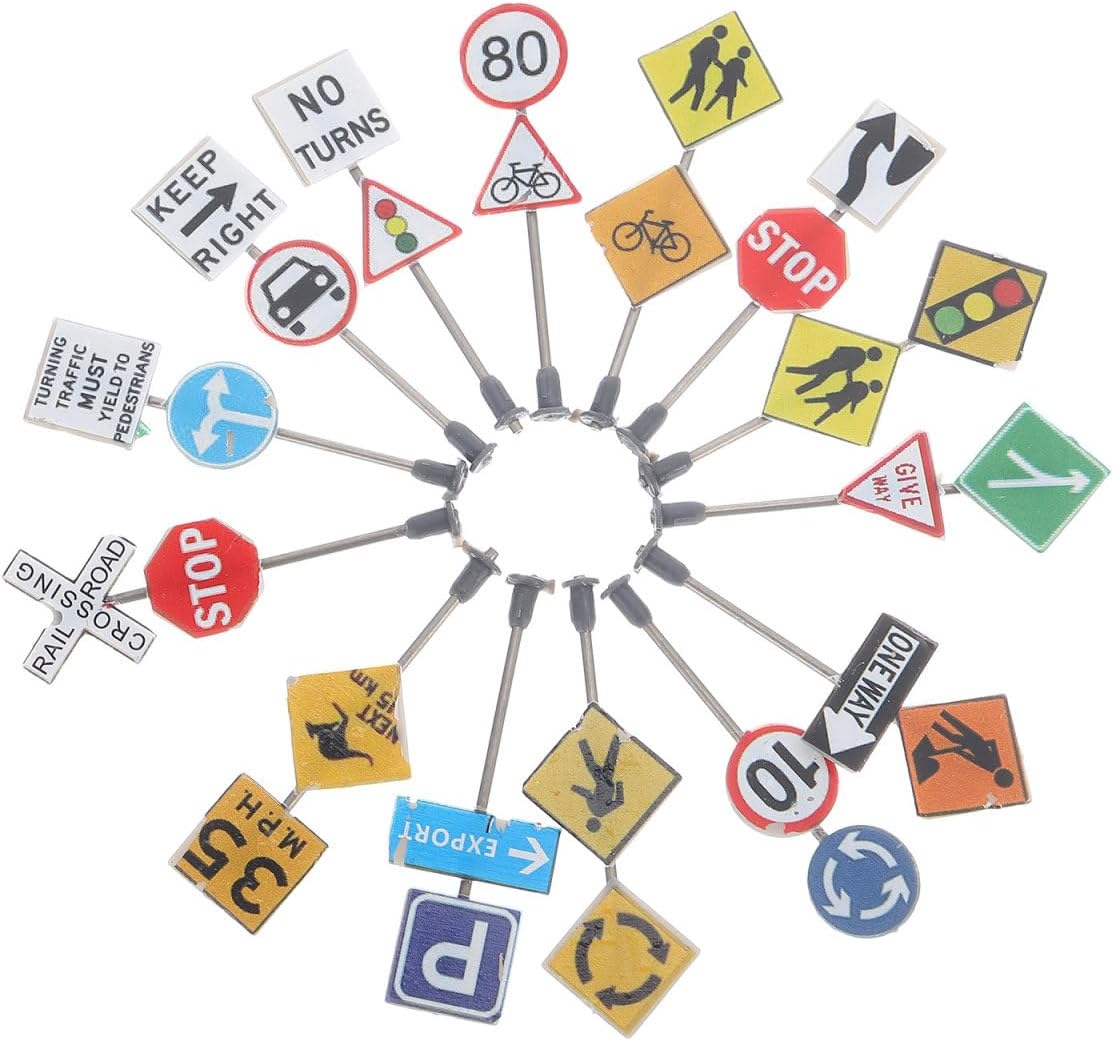 balacoo 14pcs Miniature Traffic Signs Set Realistic Road Indicators for Boys and Girls Education DIY Sand Table and Mini Landscape Ornaments