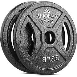 Pesas Olimpicas Amonax discos pesas, 2,5kg, 5kg, 10kg discos mancuernas para barras olimpicos 50mm, discos de pesas metálicas para levantamiento y empuje de cadera, placas de hierro fundido para gimnasio en casa