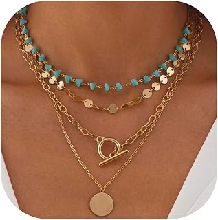 Dainty Layered Choker Necklace Bohemian Turquoise Necklace 14K Gold Plated Dainty Y Pendant Necklace Beach Fashion Pendant Choker