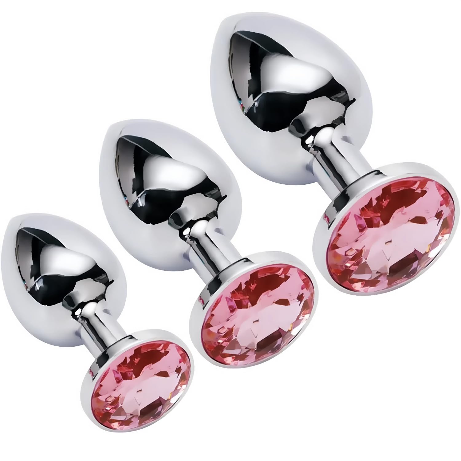 Butt Anal Plug Trainer Kits, 3Pcs Metal Butt Anal Plugs Massage Anal Trainer Toys for Couple Games, 3 Sizes with Pink Crystal Jewels