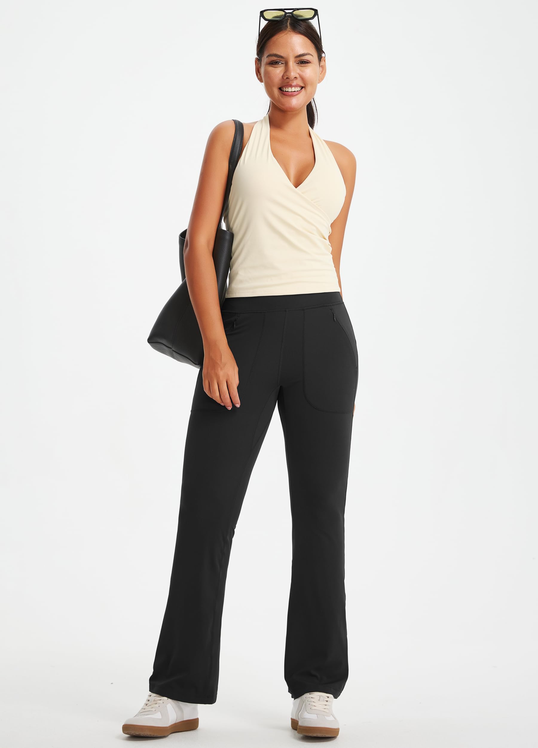 Libin Leggings Deportivos Acampanados para Mujer, Cintura Alta, Opacos, Pantalones de Yoga, Campana, Oficina, Gimnasio, Casual, Pilates, para Gimnasio con Bolsillos